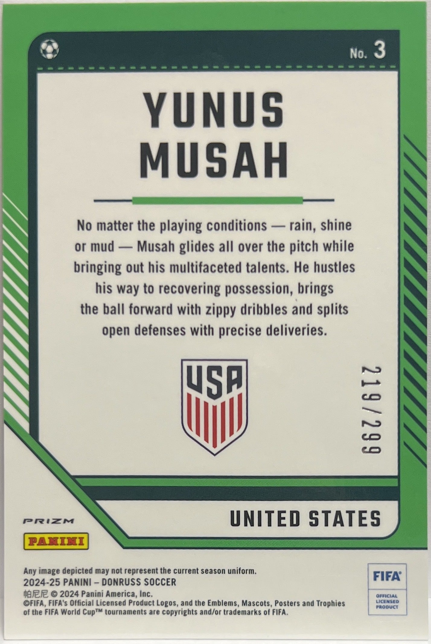 Yunus Musah 219/299 Optic Red Donruss Fifa 2024/25
