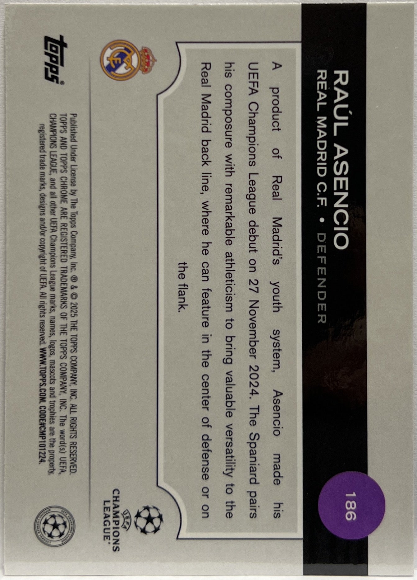 Raul Asencio 14/75 Rookie Magenta Topps Chrome UCC 2024/25