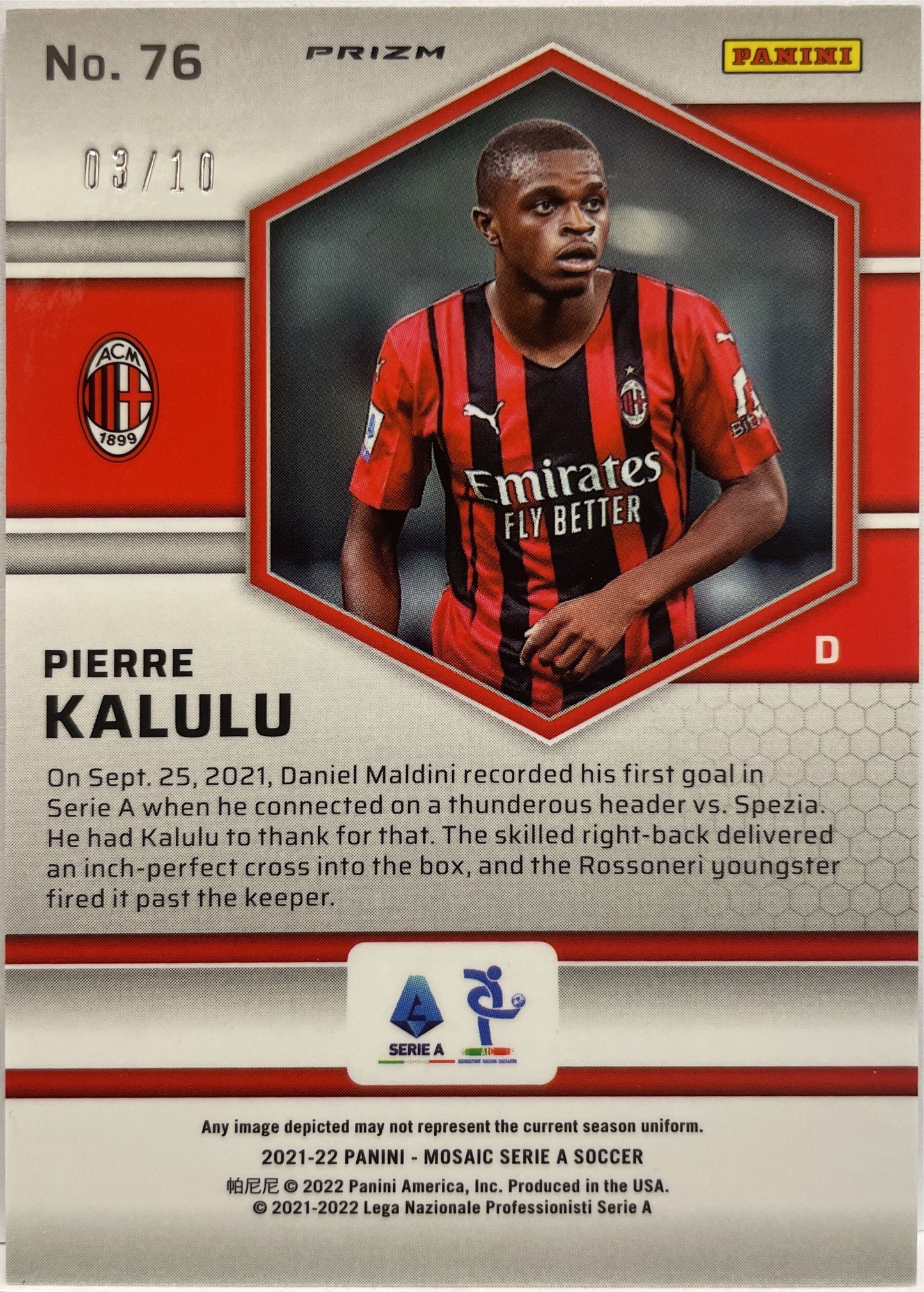 Pierre Kalulu 3/10 Rookie Gold Mosaic Serie A 2021/22