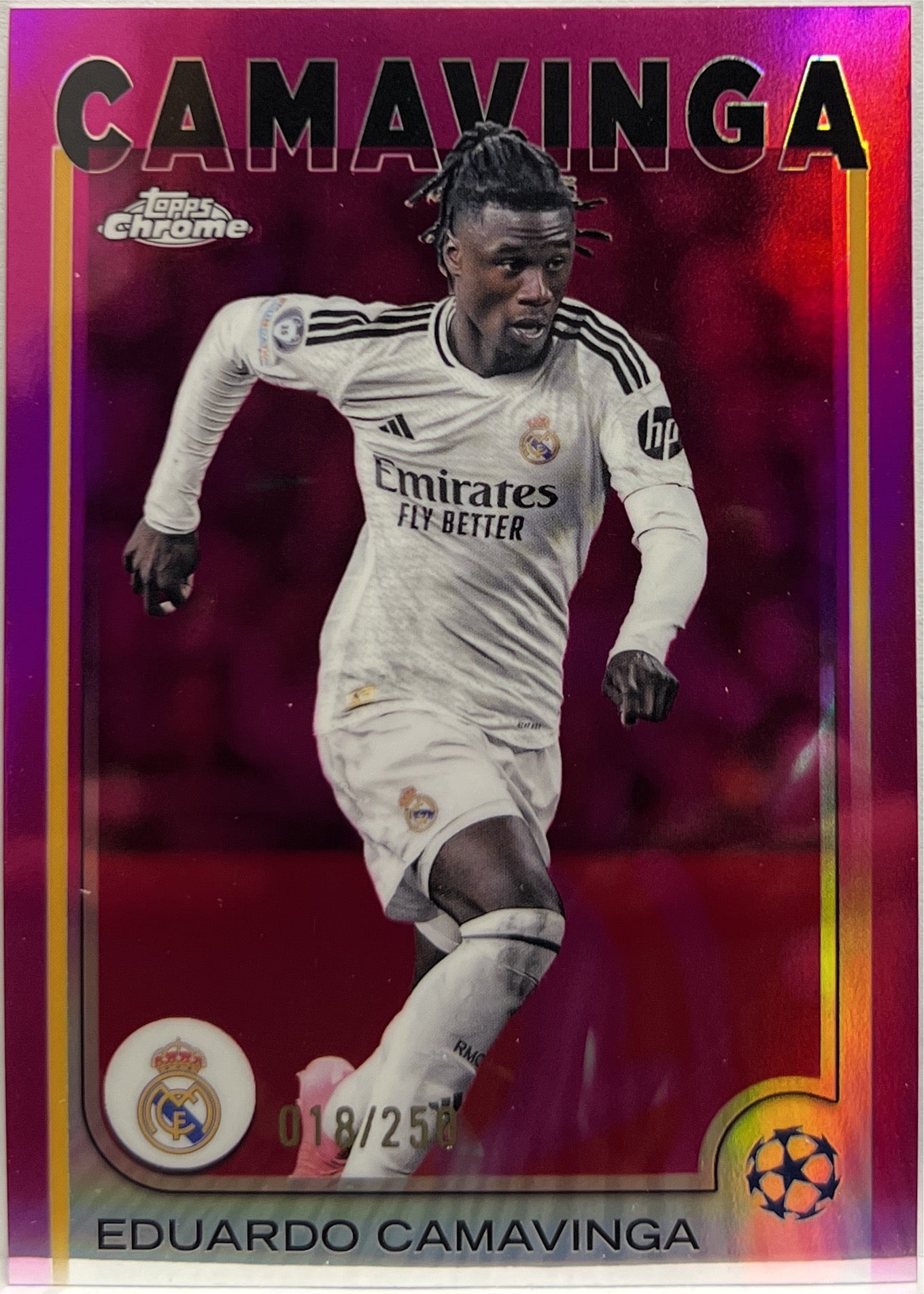 Eduardo Camavinga 18/250 Pink Topps Chrome UCC 2024/25