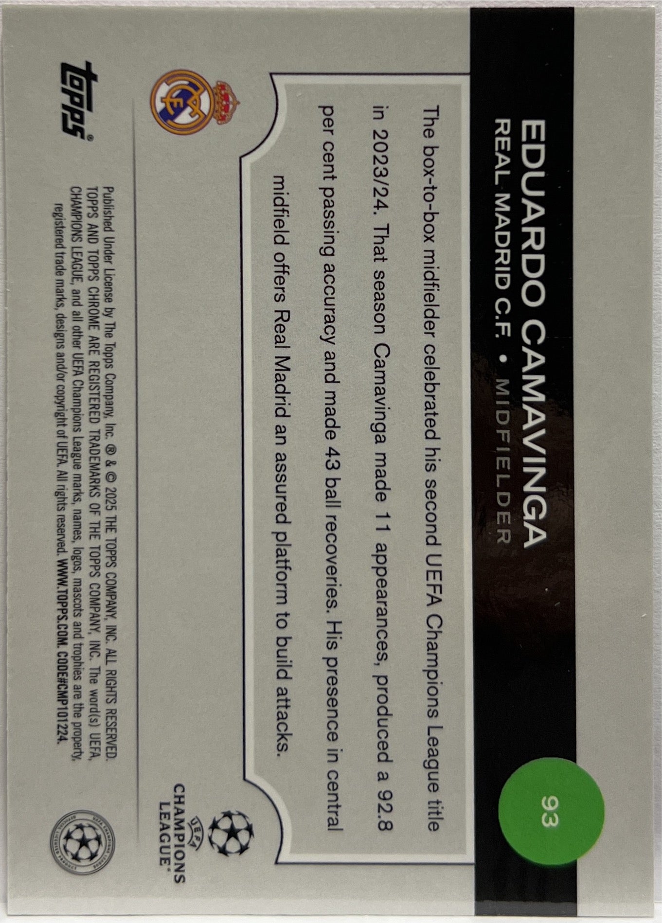 Eduardo Camavinga 18/250 Pink Topps Chrome UCC 2024/25