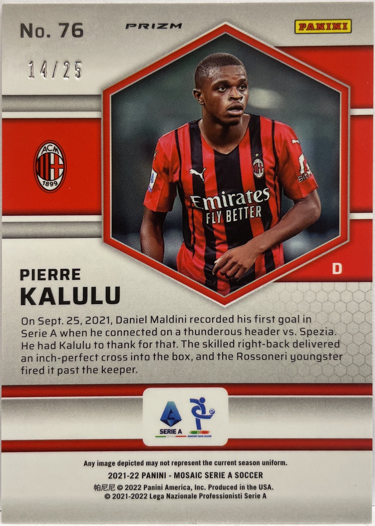 Pierre Kalulu 14/25 Rookie Pink Mosaic Serie A 2021/22