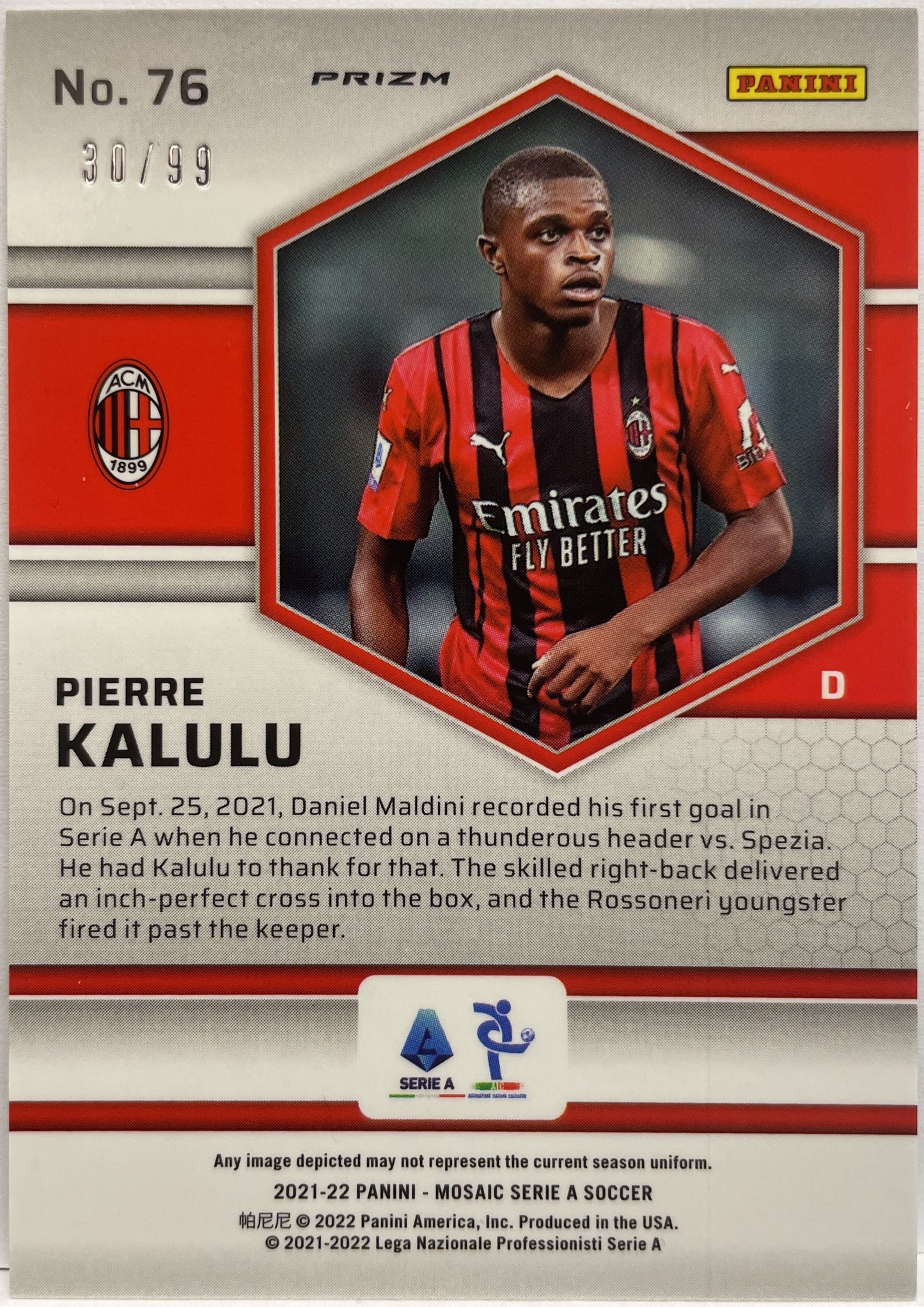 Pierre Kalulu 30/99 Rookie Blue Mosaic Serie A 2021/22