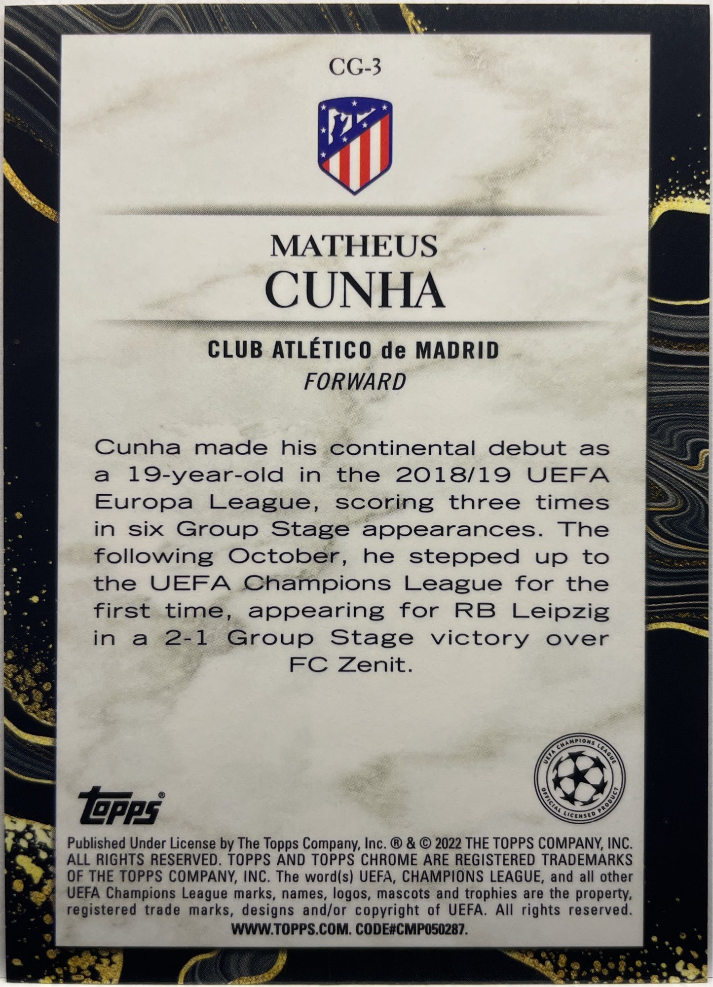 Matheus Cunha Chasing Glory Topps Chrome UCL 2021/22