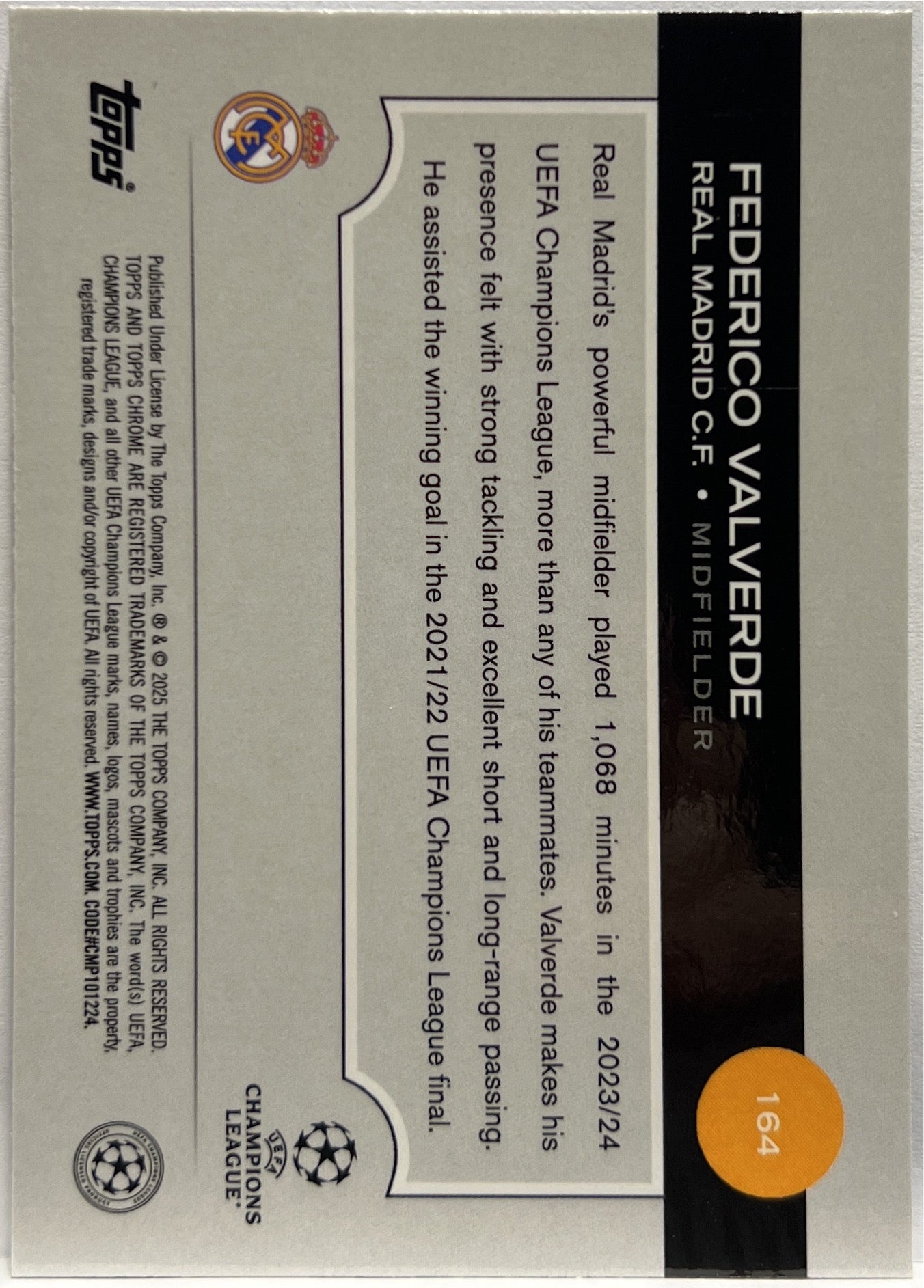 Federico Valverde 50/150 Blue Topps Chrome UCC 2024/25