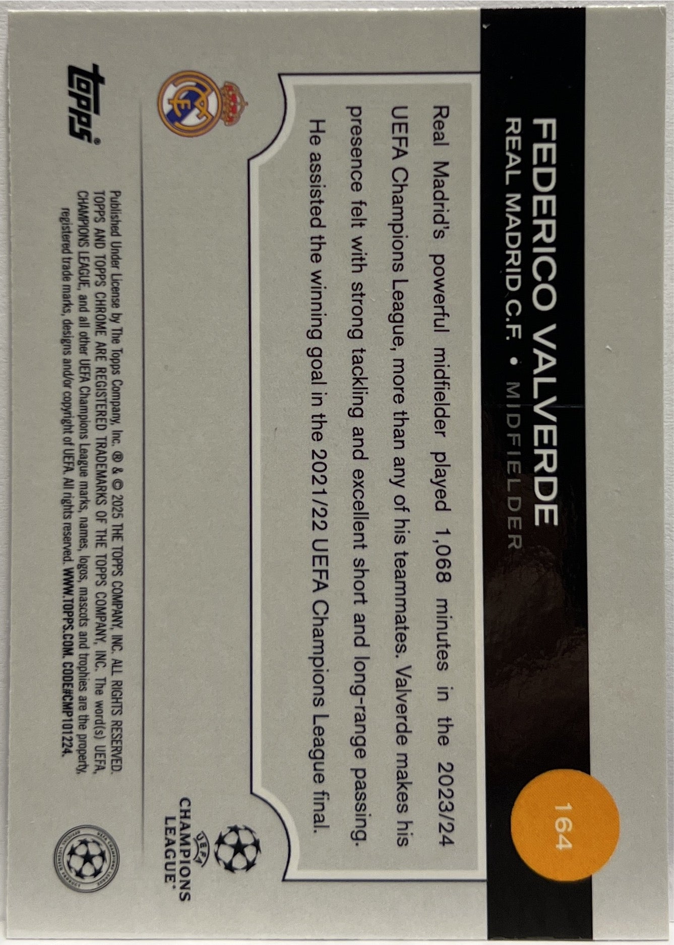 Federico Valverde 43/299 Violet Topps Chrome UCC 2024/25