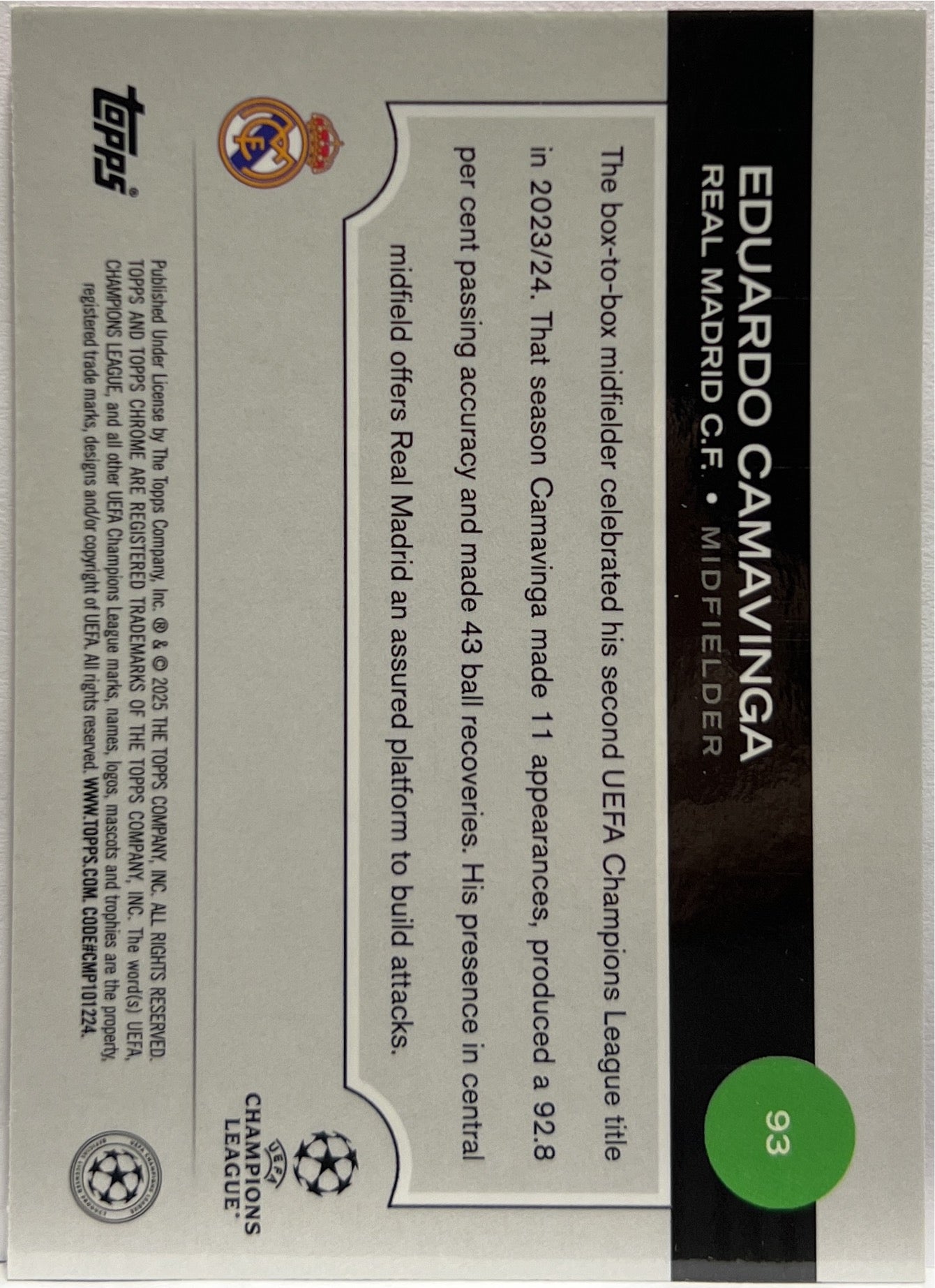 Eduardo Camavinga 239/250 Pink Topps Chrome UCC 2024/25