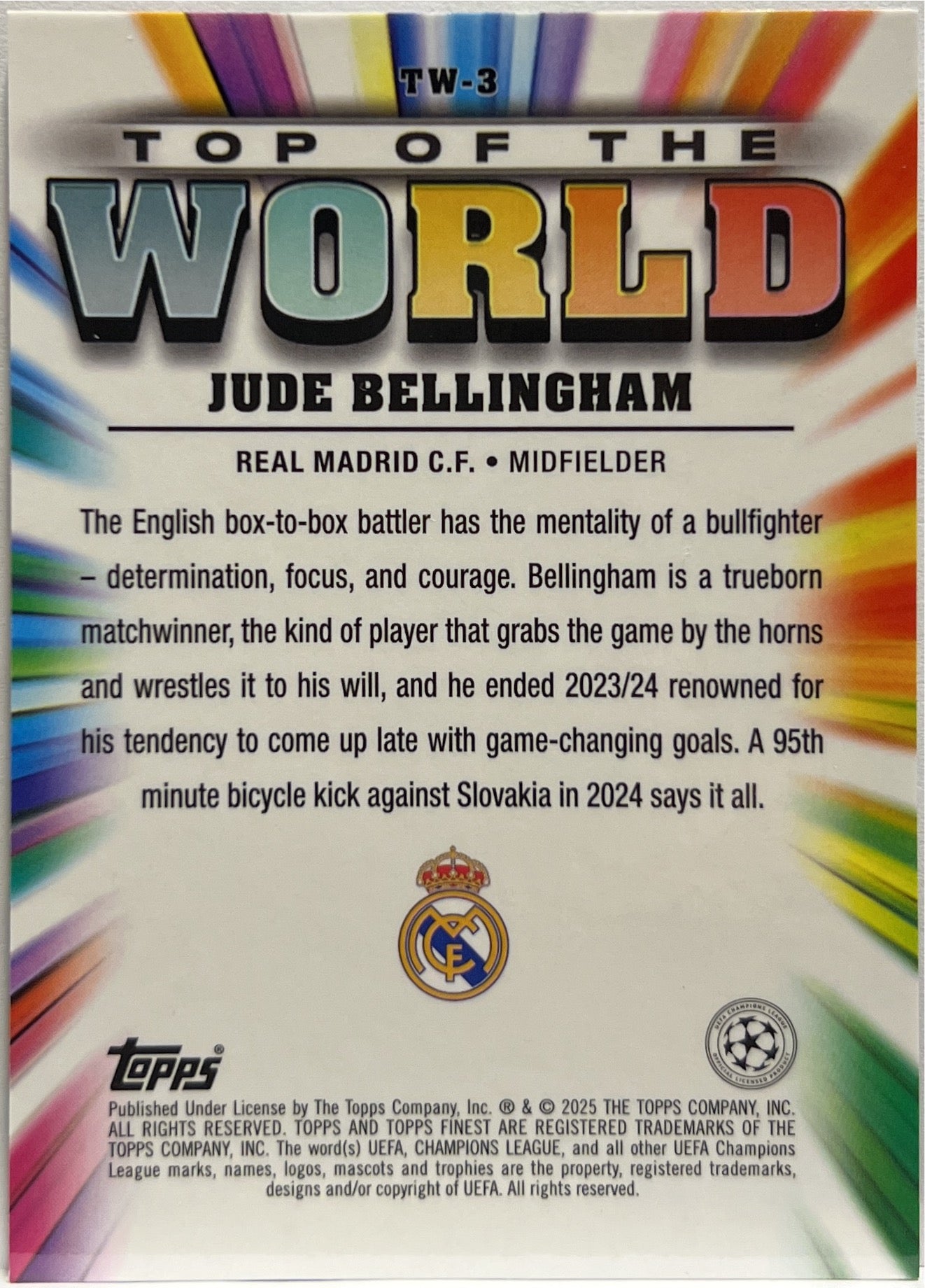 Jude Bellingham 61/99 Top Of The World Green Topps Finest UCC 2024/25