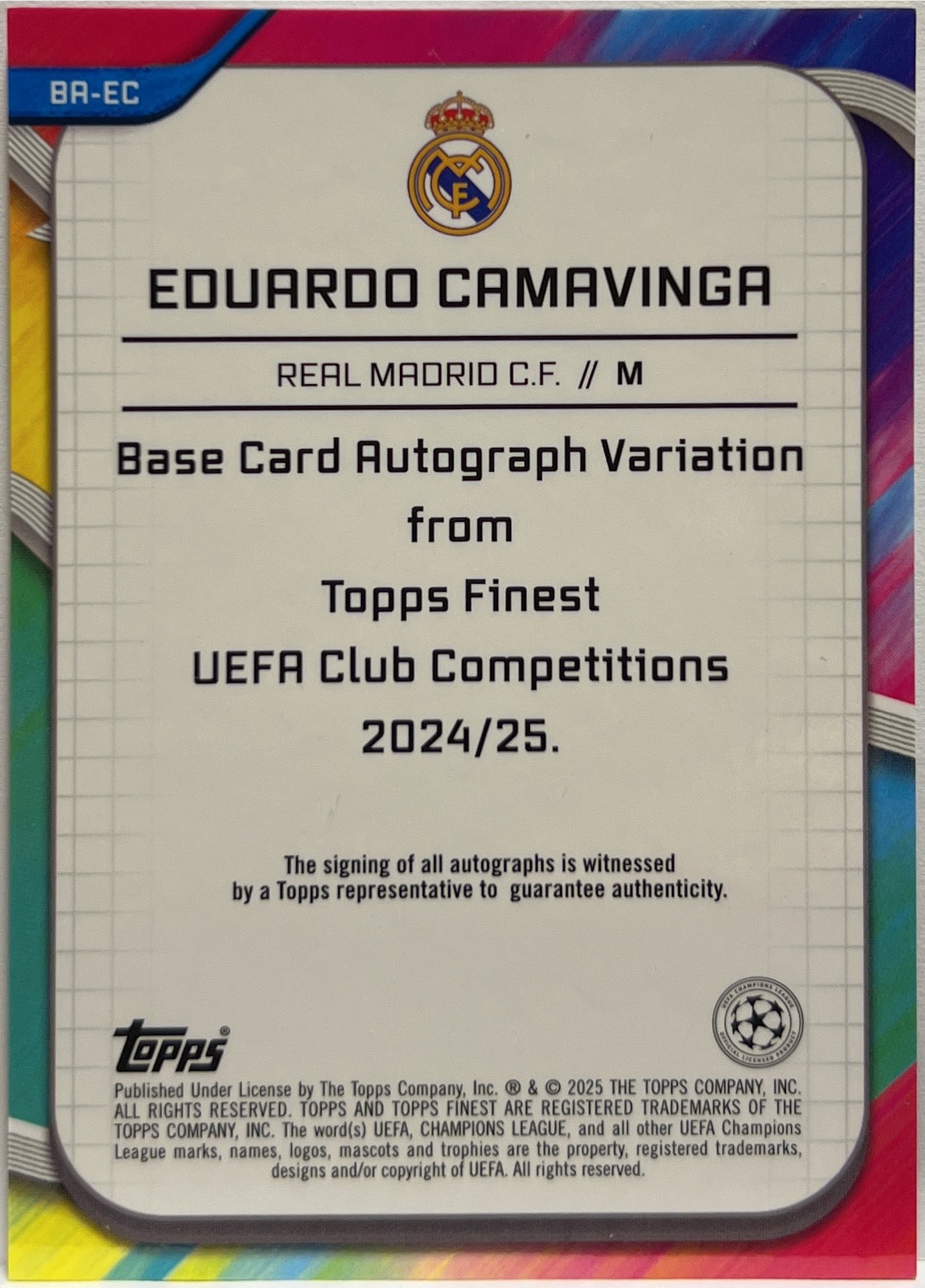 Eduardo Camavinga 71/125 Autograph Pink Prism Topps Finest UCC 2024/25