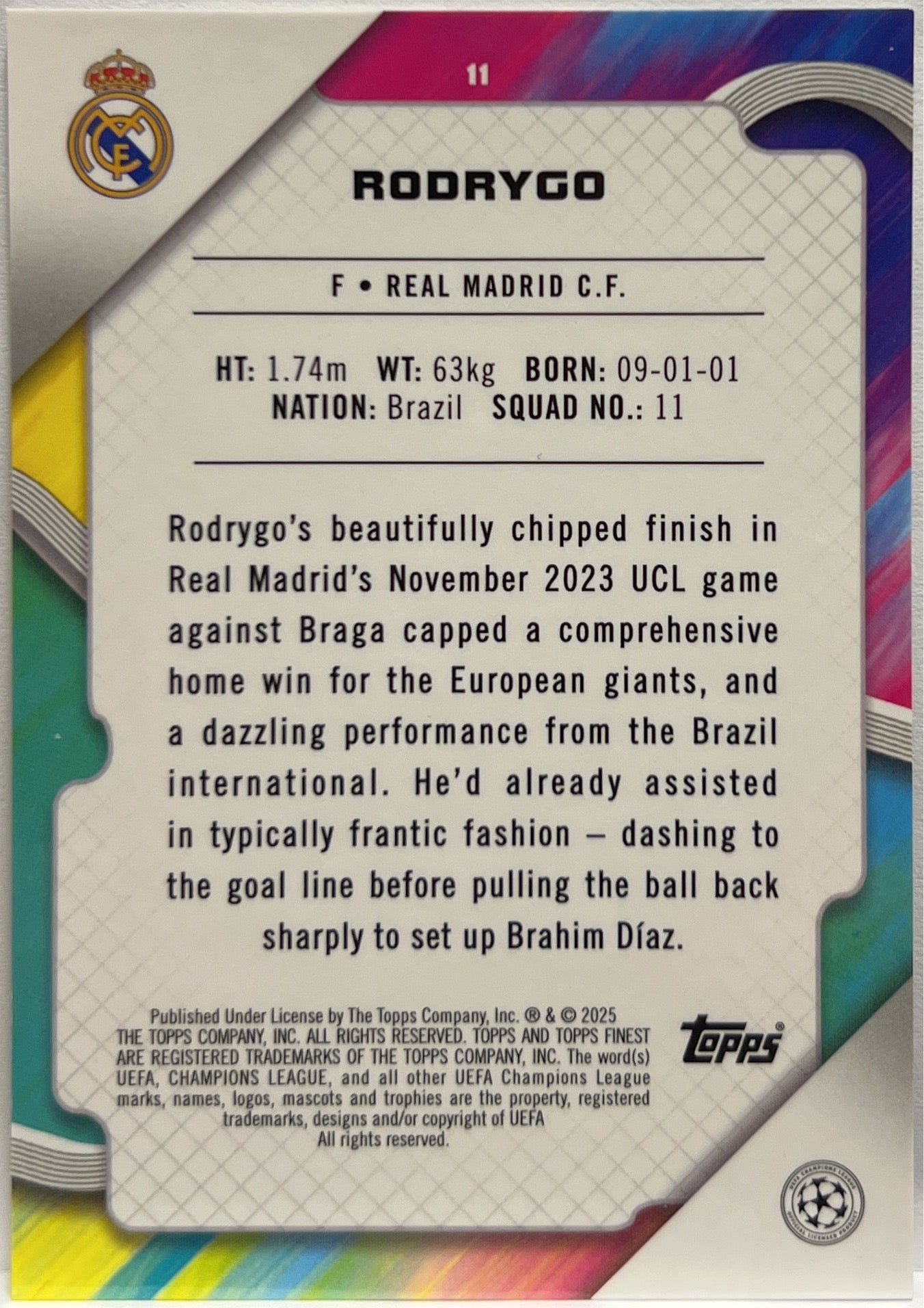 Rodrygo 35/50 Rose Gold Mini Diamond Topps Finest UCC 2024/25