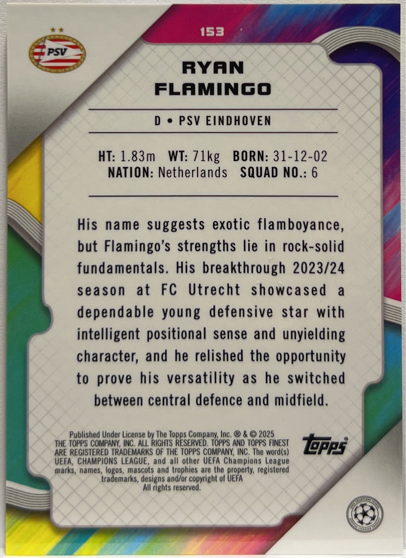 Ryan Flamingo 45/50 Rookie Gold Topps Finest UCC 2024/25