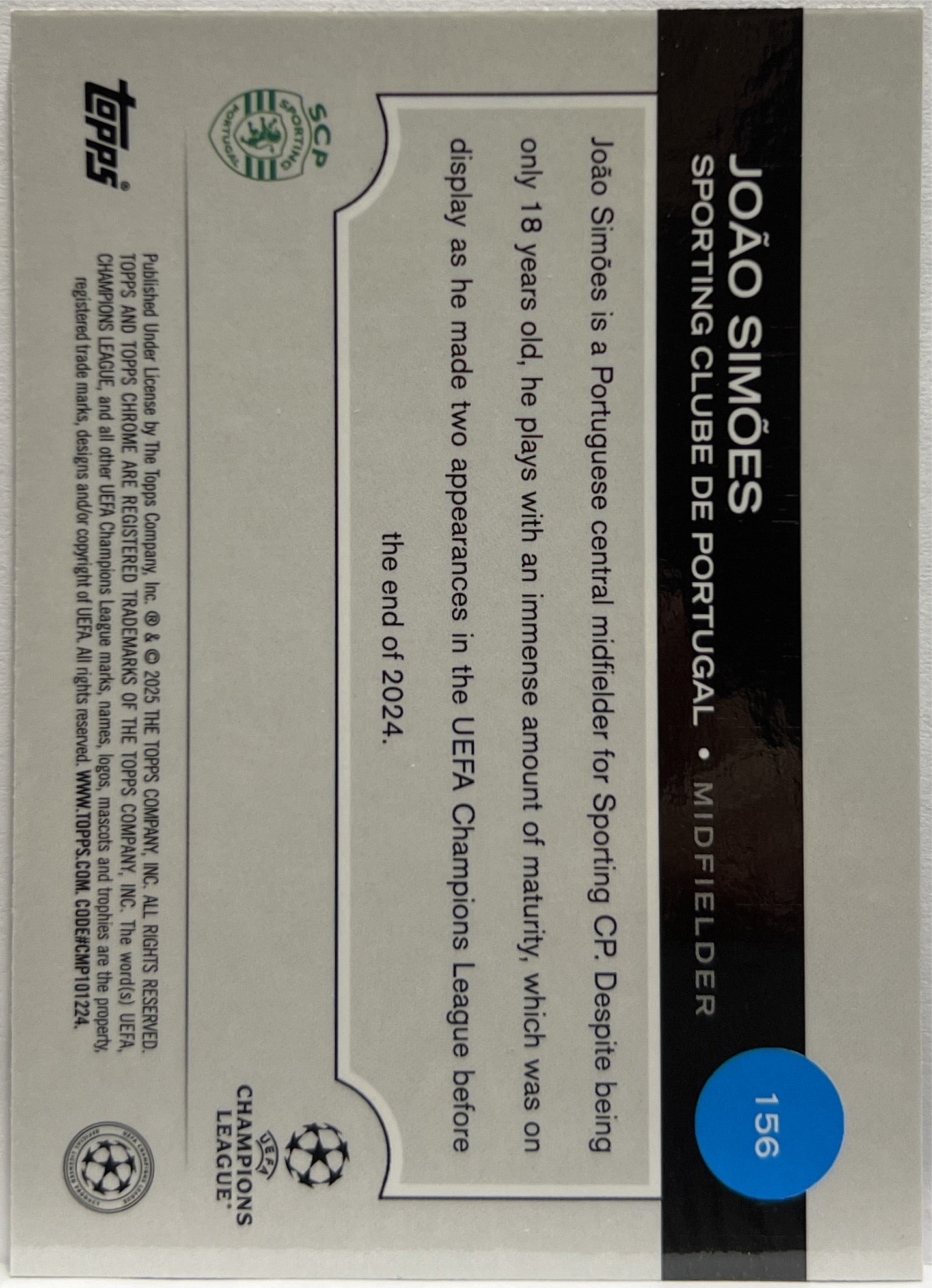 Joao Simoes 3/75 Rookie Magenta Topps Chrome UCC 2024/25