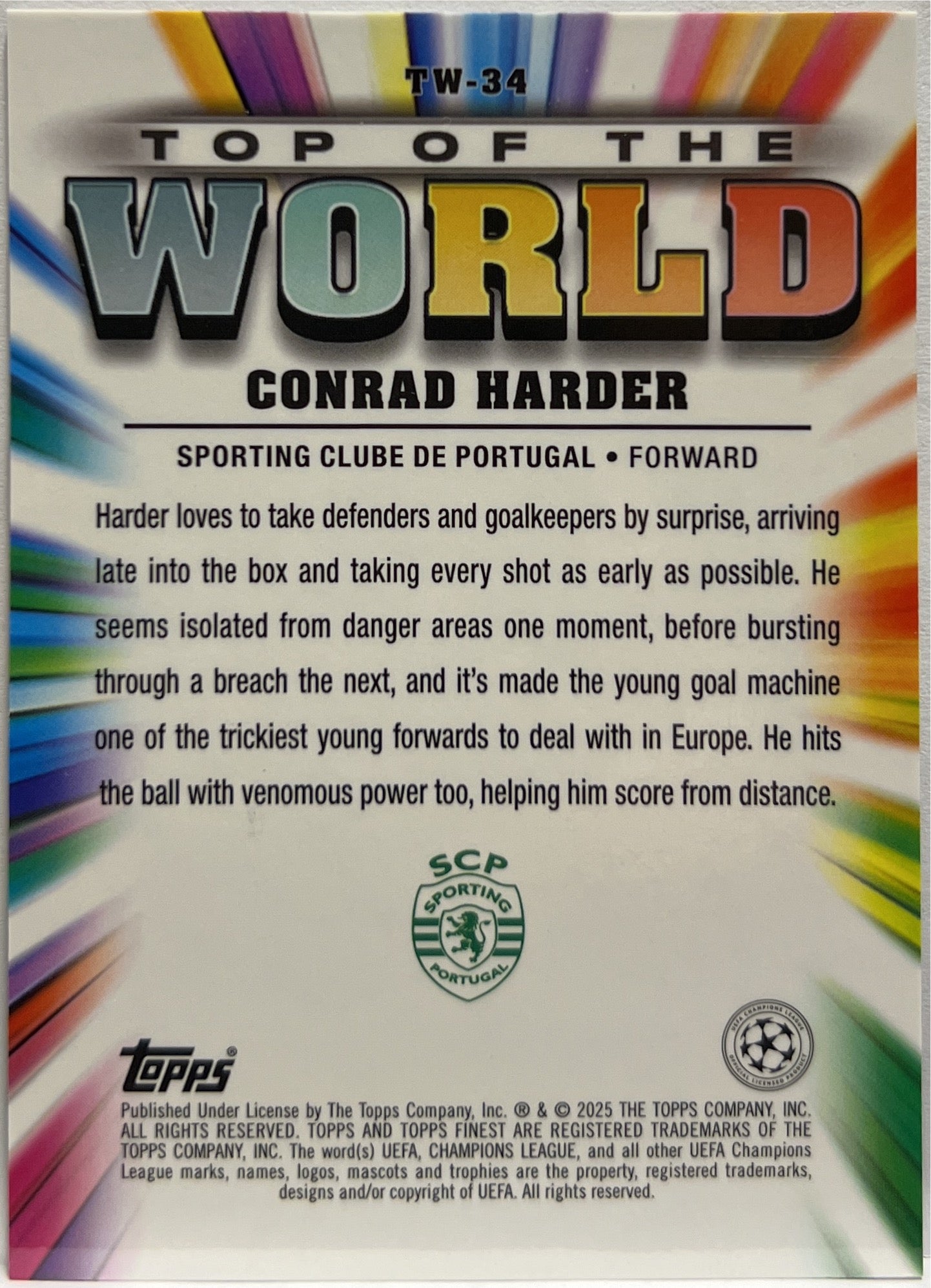 Conrad Harder 141/299 Rookie Top Of The World Purple Topps Finest UCC 2024/25