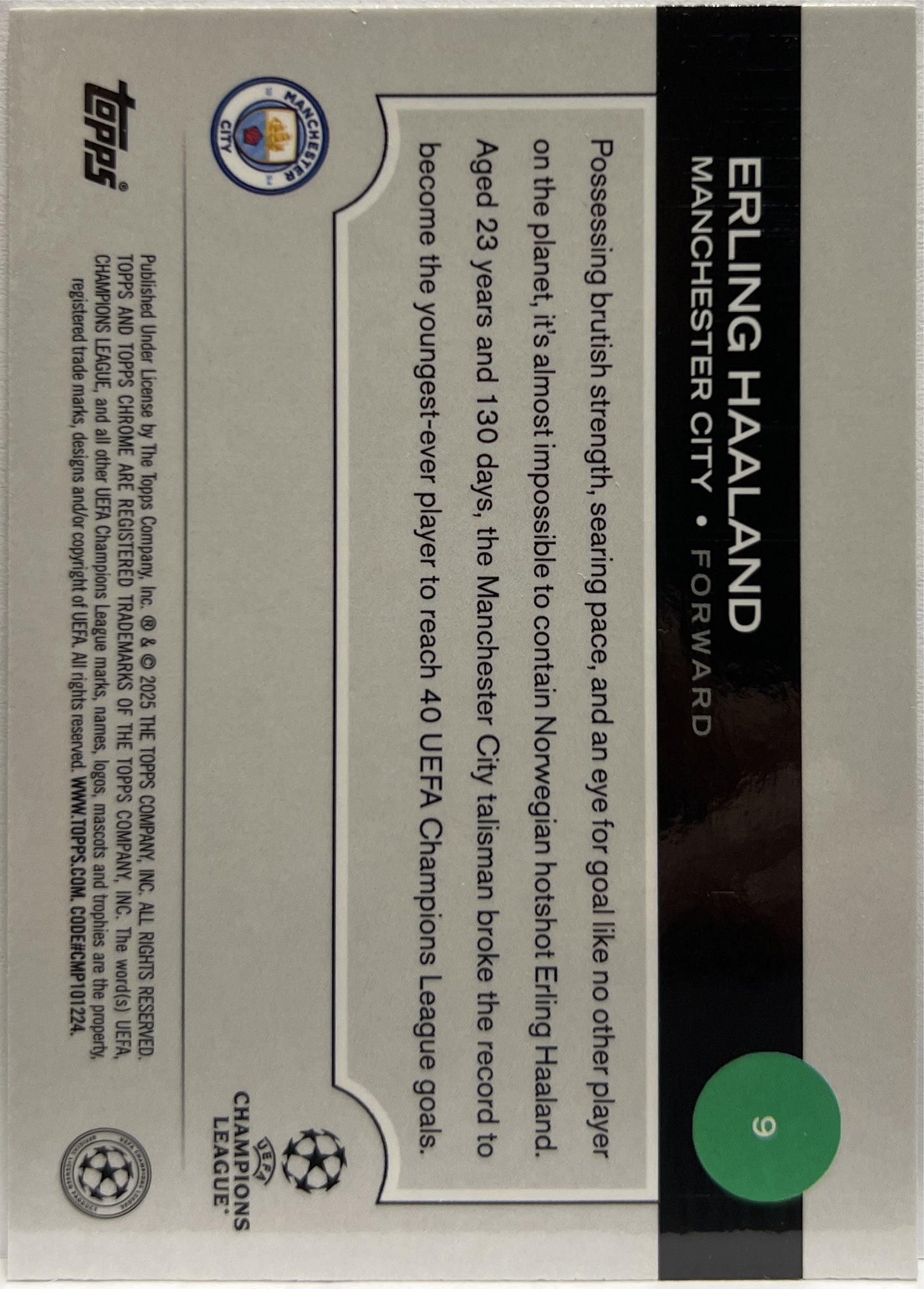 Erling Haaland 37/125 Green RayWave Topps Chrome UCC 2024/25