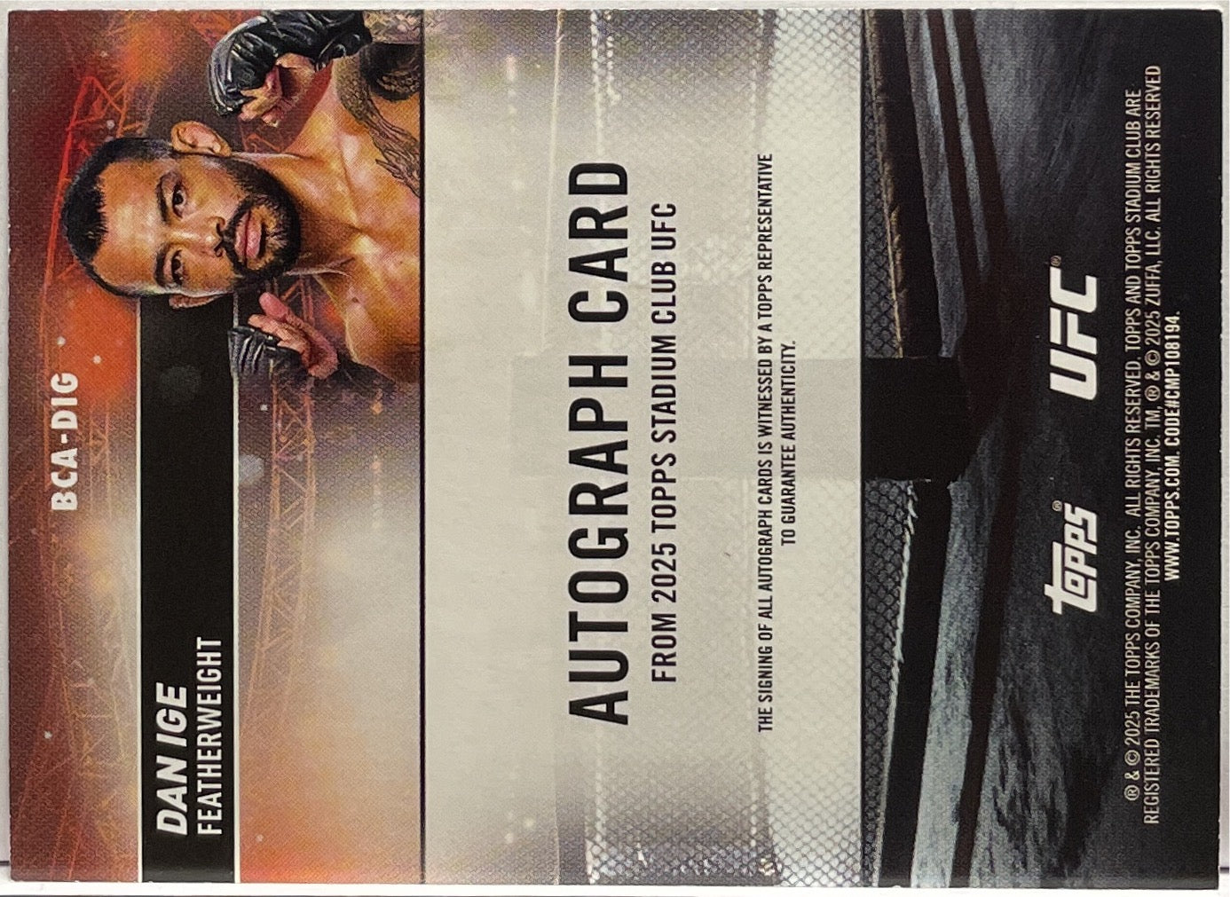 Dan Ige 10/50 Autograph On Card Red Topps Stadium UFC 2025