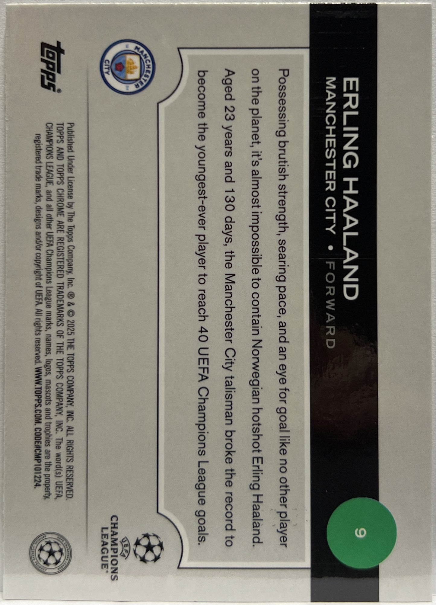 Erling Haaland 4/99 Green Topps Chrome UCC 2024/25