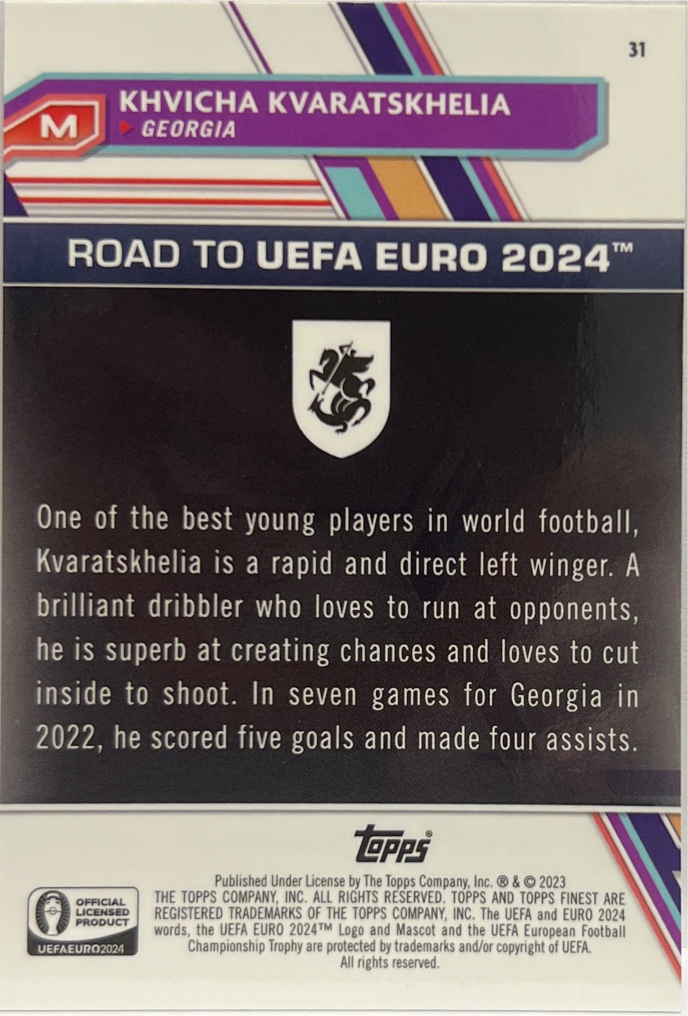 Khvicha Kvaratskhelia 71/75 National Debut Topps Finest Road To Uefa Euro 2024