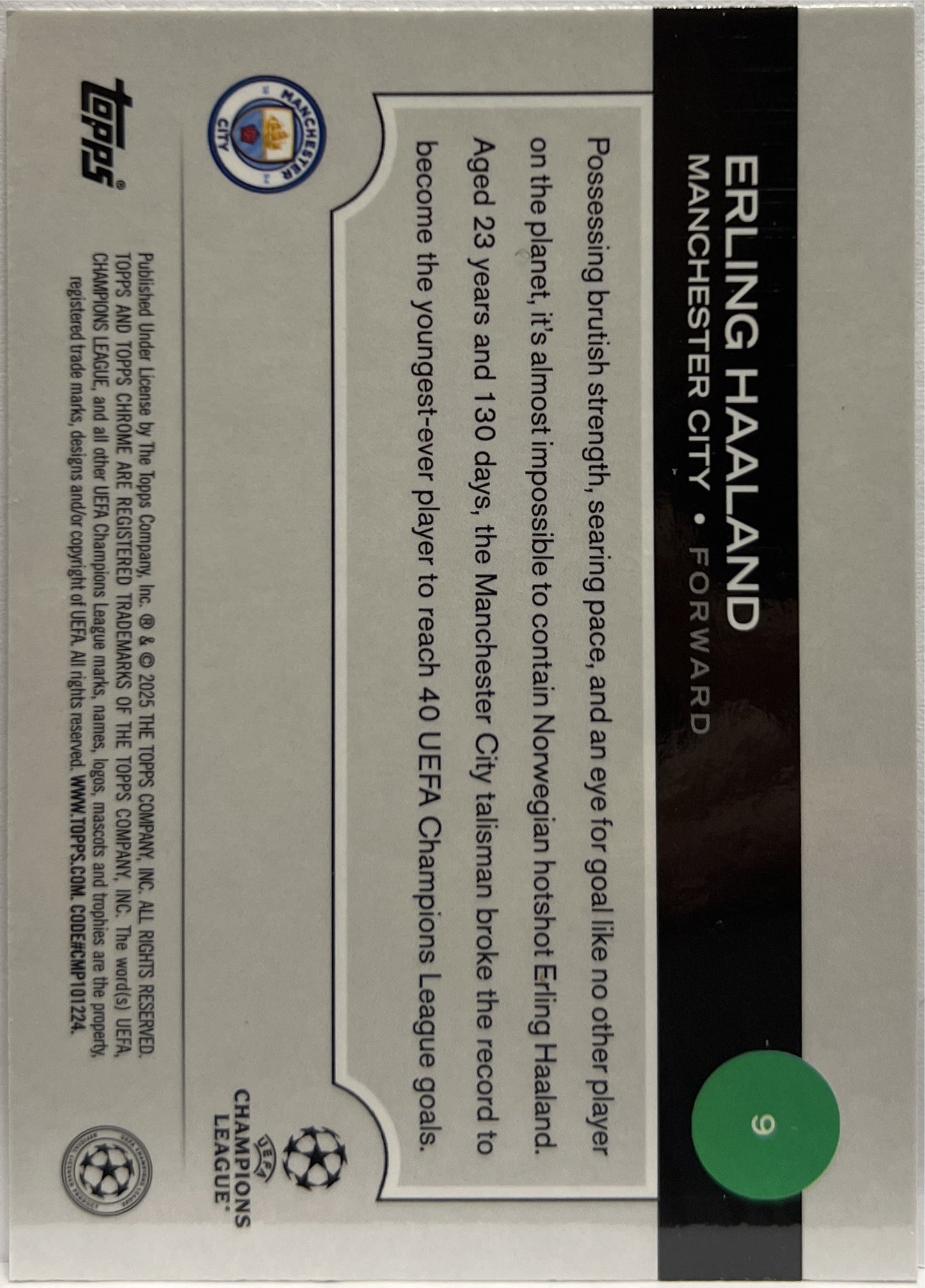 Erling Haaland 226/299 Violet Topps Chrome UCC 2024/25