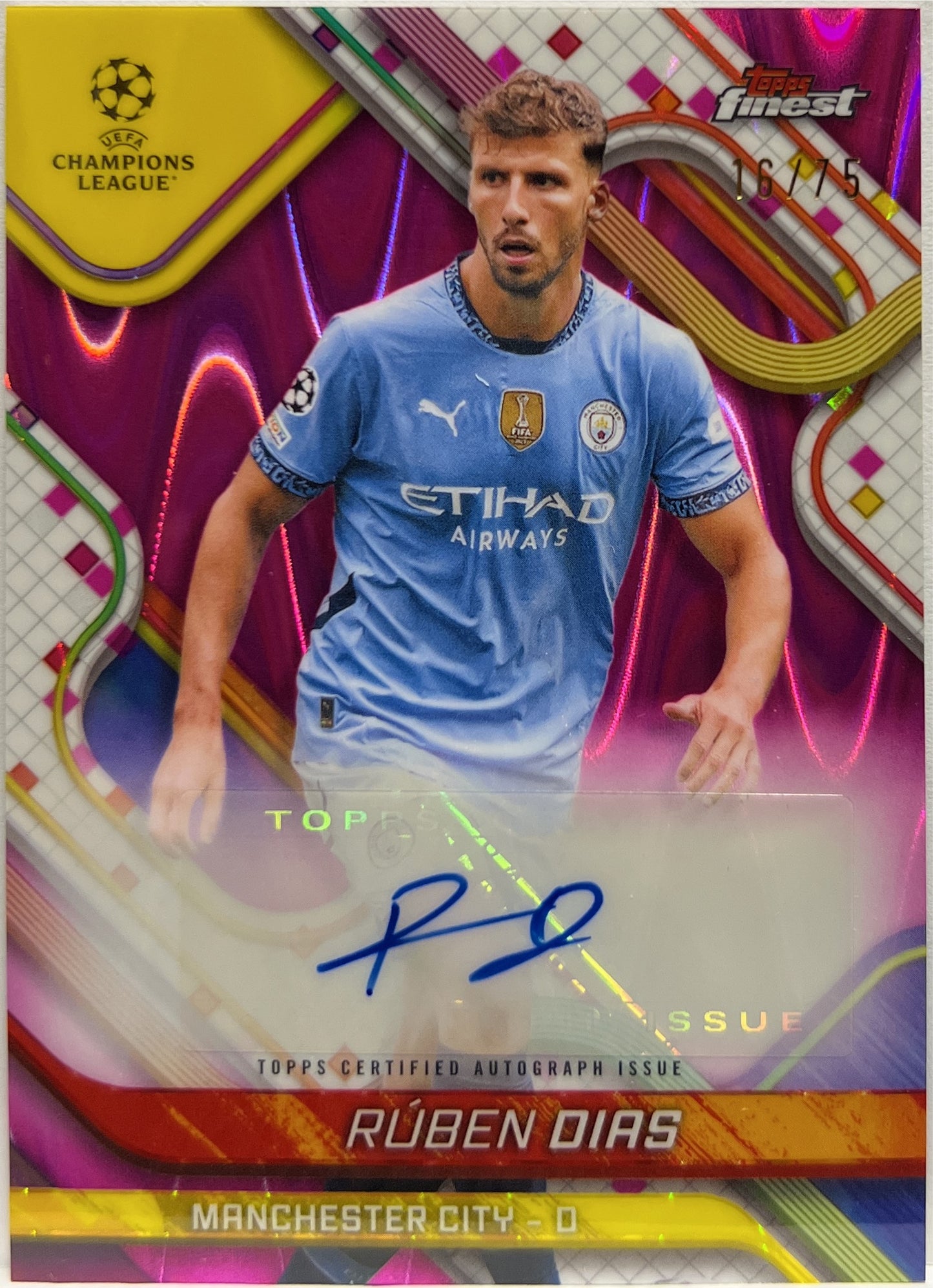 Ruben Dias 16/75 Autograph Magenta Wave Topps Finest UCC 2024/25