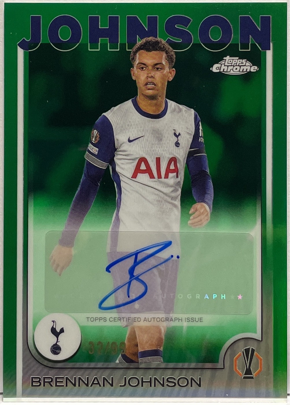 Brennan Johnson 32/99 Autograph Green Topps Chrome UCC 2024/25