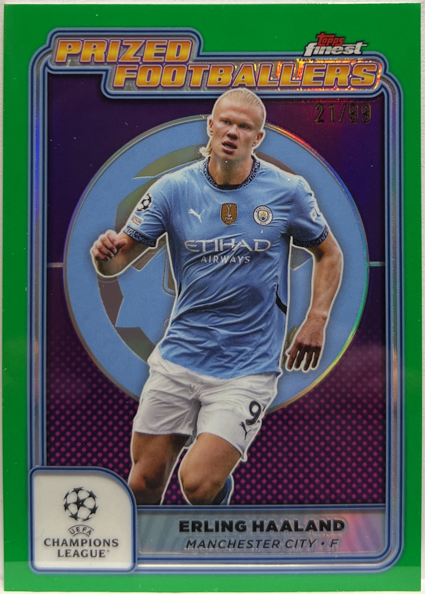 Erling Haaland 21/99 Prized Footballers Green Topps Finest UCC 2024/25