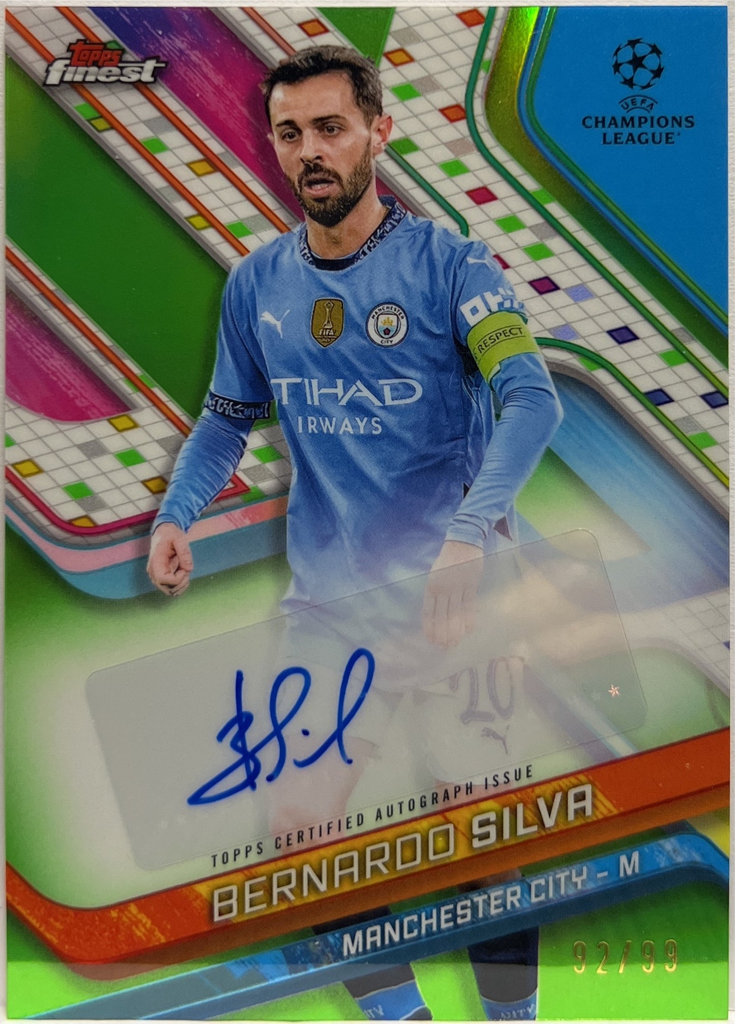 Bernardo Silva 92/99 Autograph Neon Green Topps Finest UCC 2024/25