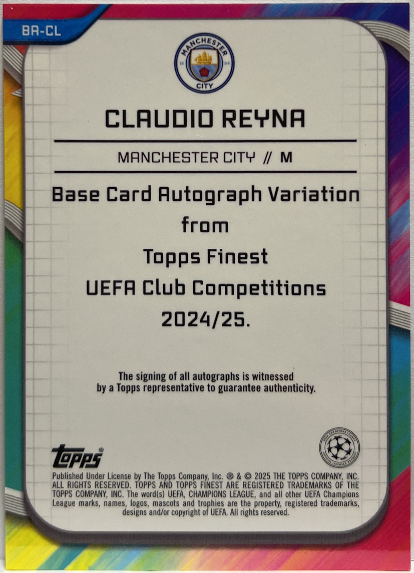 Claudio Reyna 49/75 Autograph Magenta Wave Topps Finest UCC 2024/25
