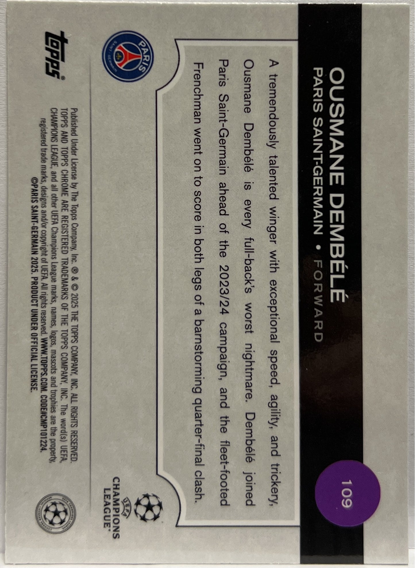 Ousmane Dembele 171/225 Night Vision RayWave Topps Chrome UCC 2024/25