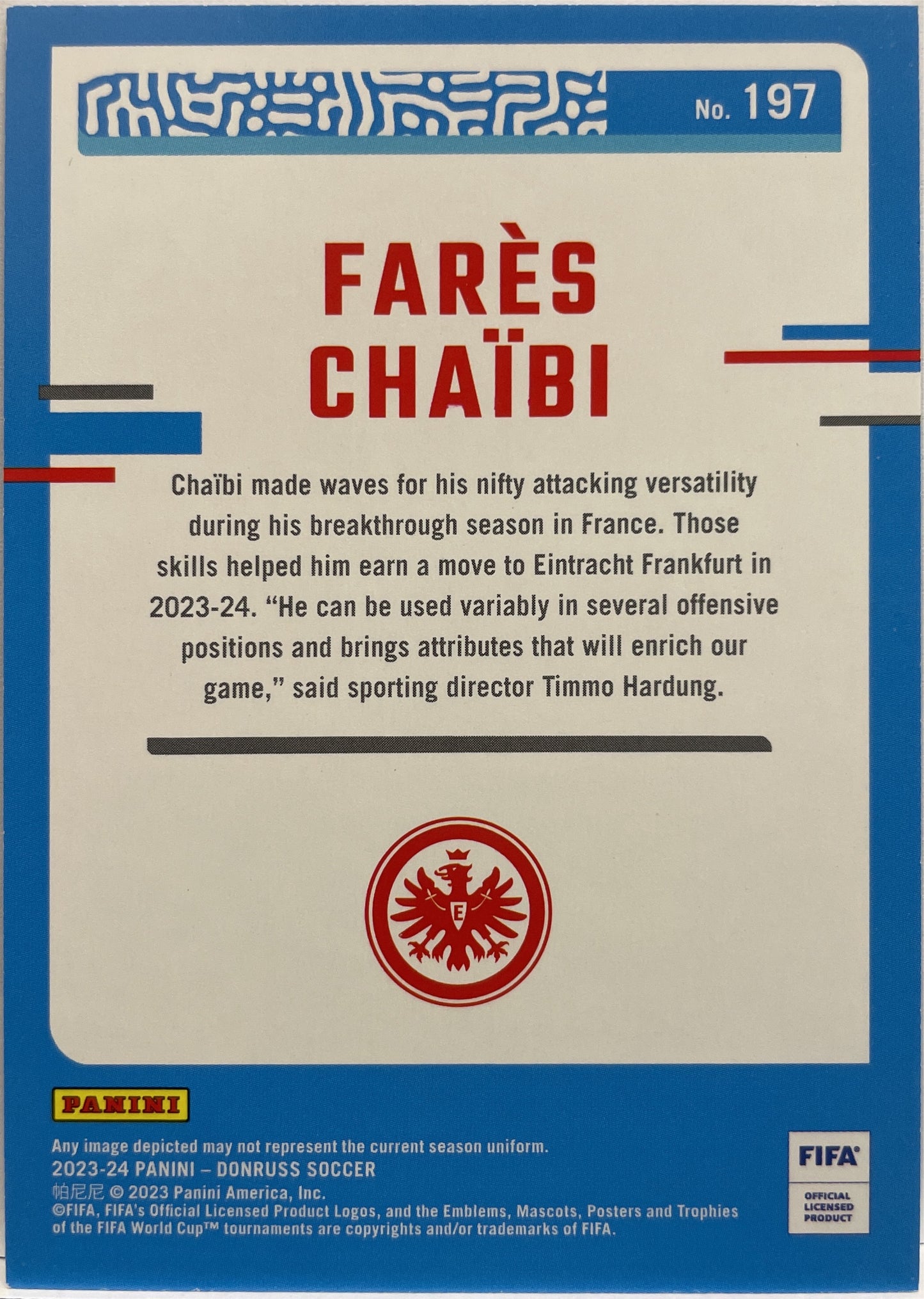 Fares Chaibi 189/199 Teal Donruss Fifa 2023/24