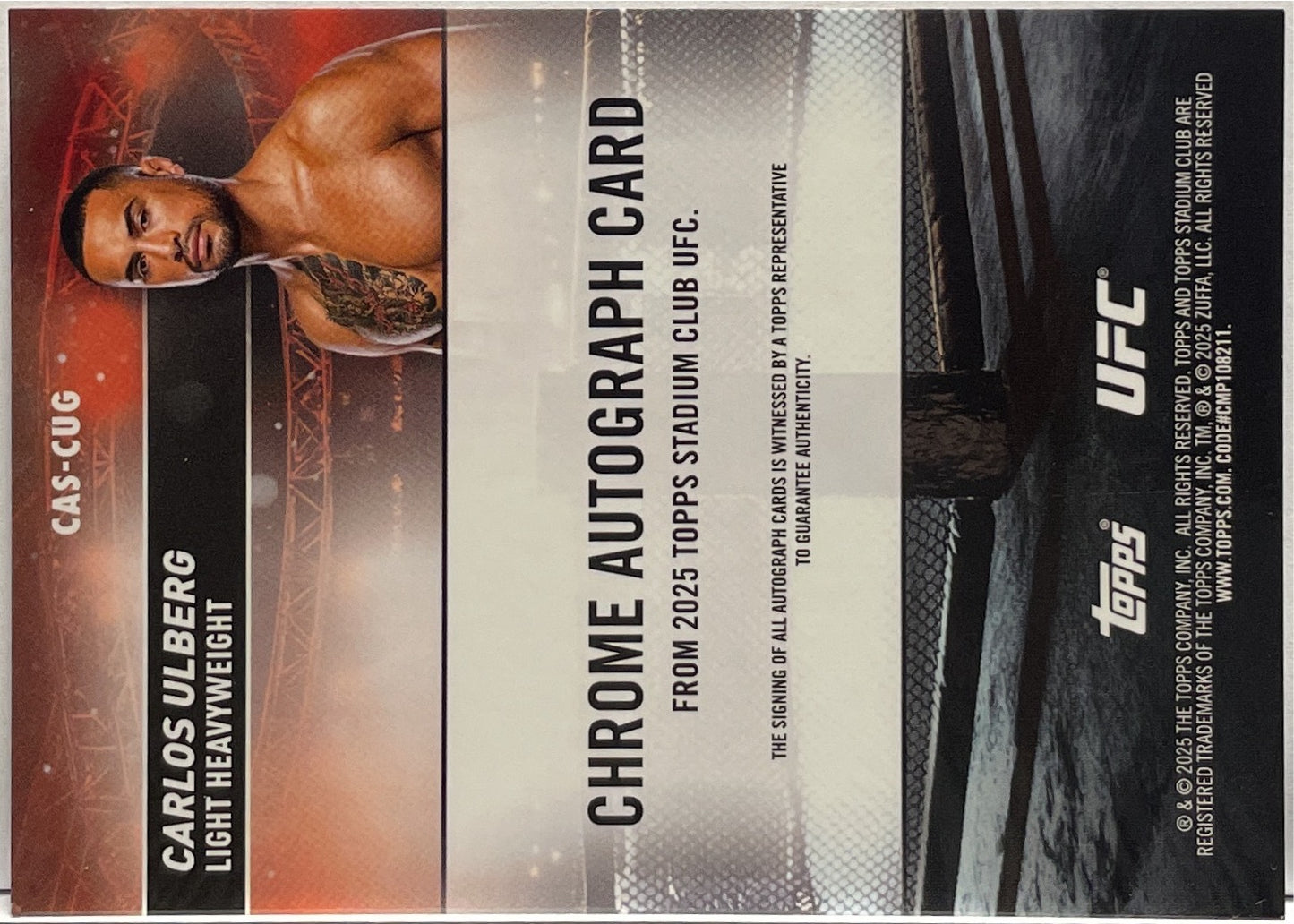 Carlos Ulberg Autograph On Card Chrome Topps Stadium UFC 2025