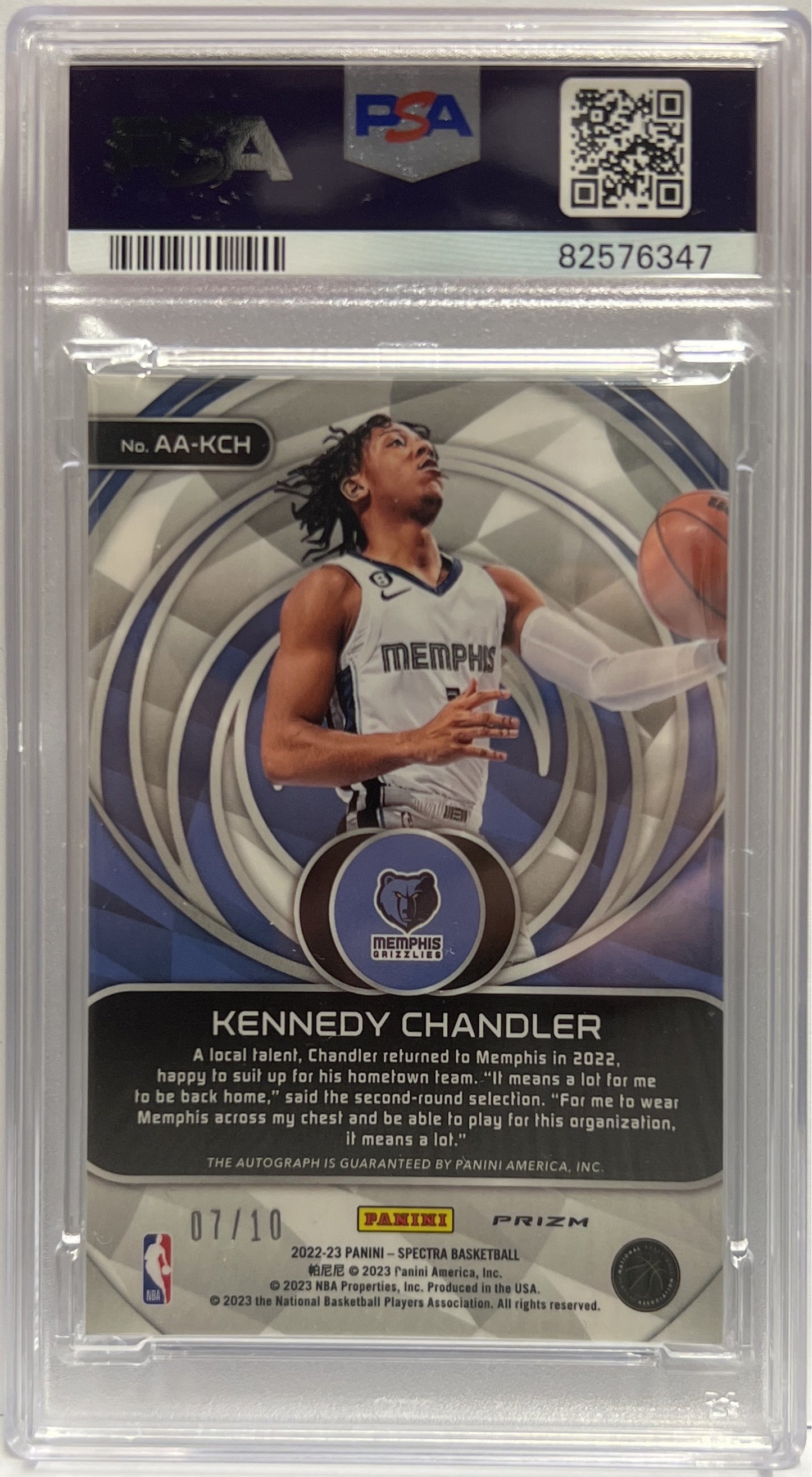 Kennedy Chandler 7/10 Rookie Autograph Aspiring Black Light Spectra Basketball NBA 2022/23 PSA 10