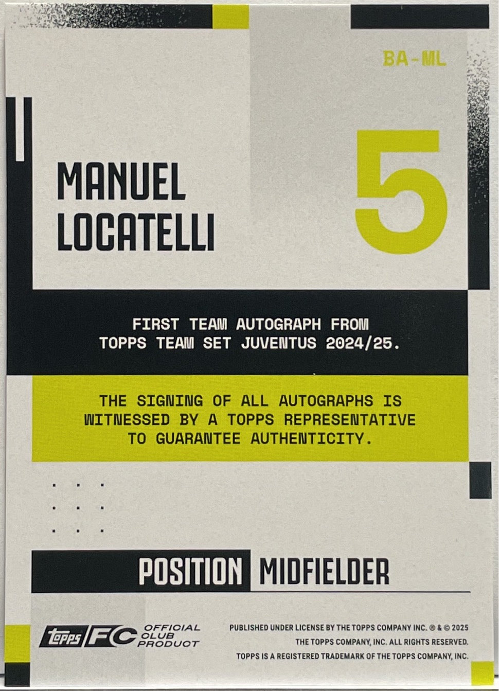 Manuel Locatelli 20/50 Autograph Gold Topps Juventus Premium Team Set 2024/25