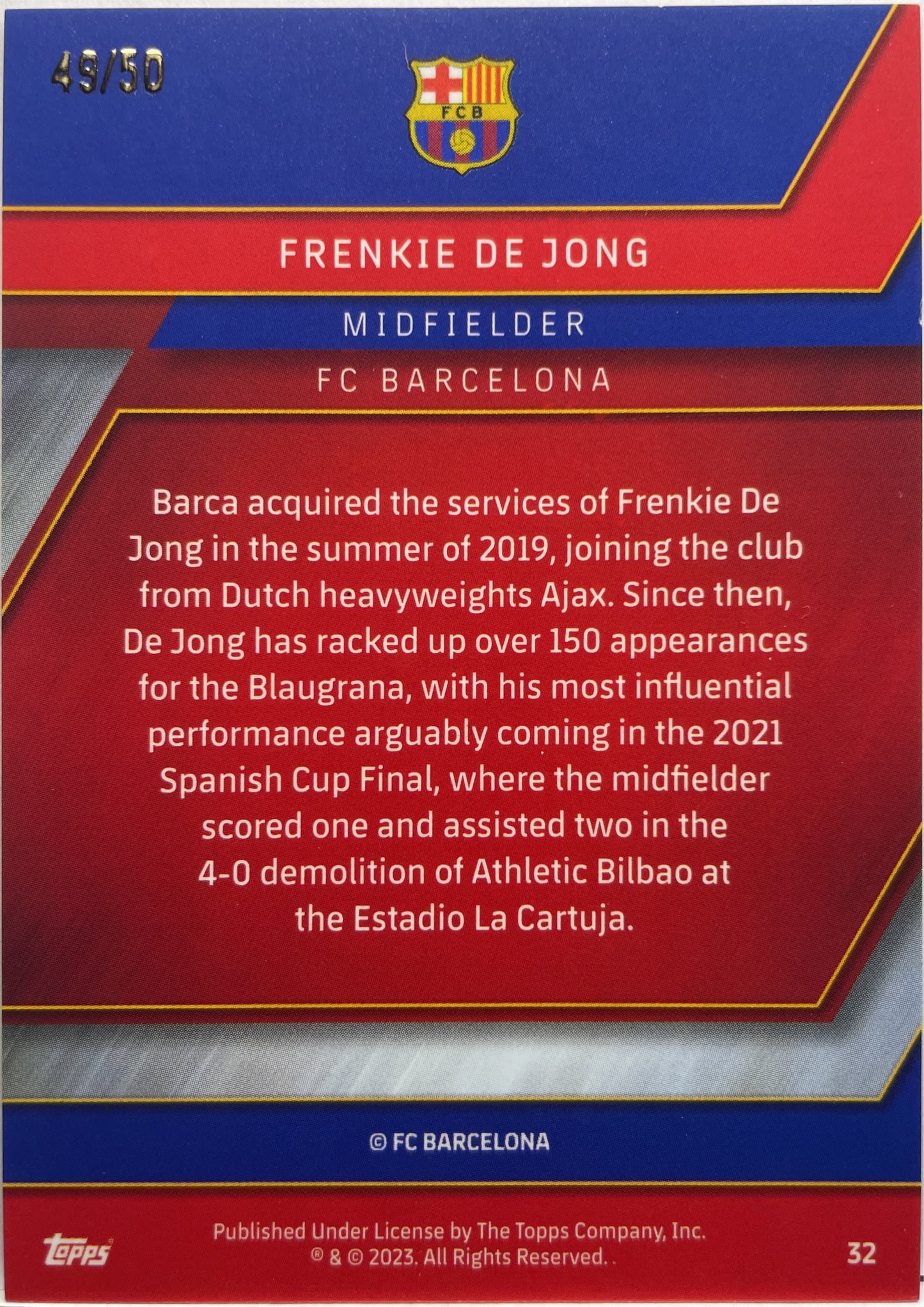 Frenkie De Jong 49/50 Topps Chrome Barcellona 2022/23