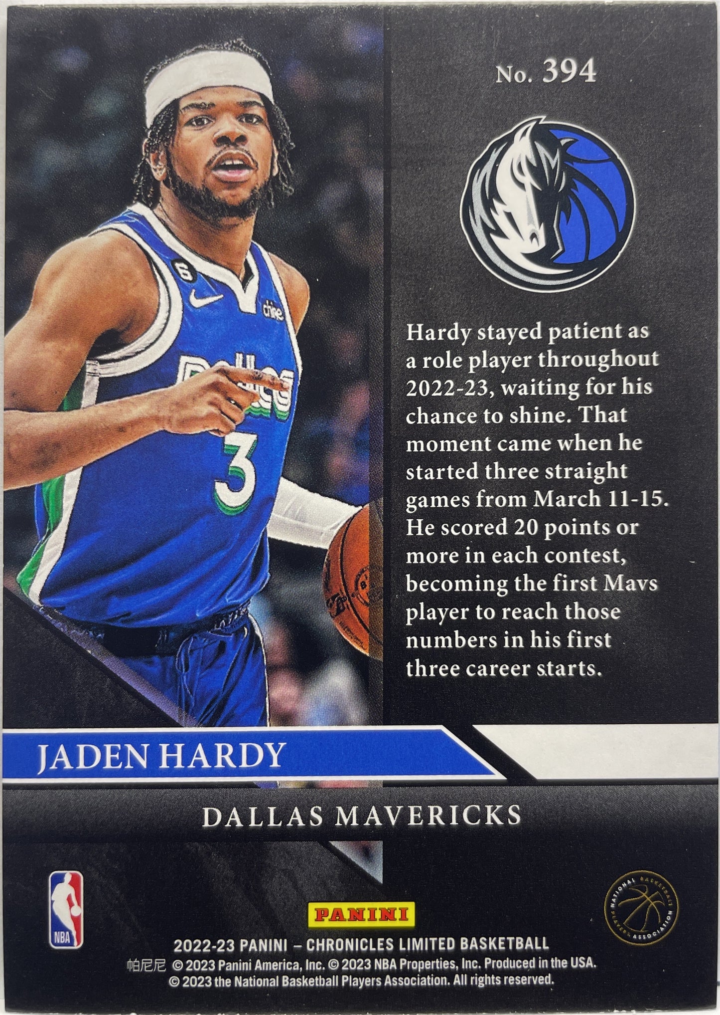 Jaden Hardy 70/249 Rookie Limited Chronicles NBA 2022/23