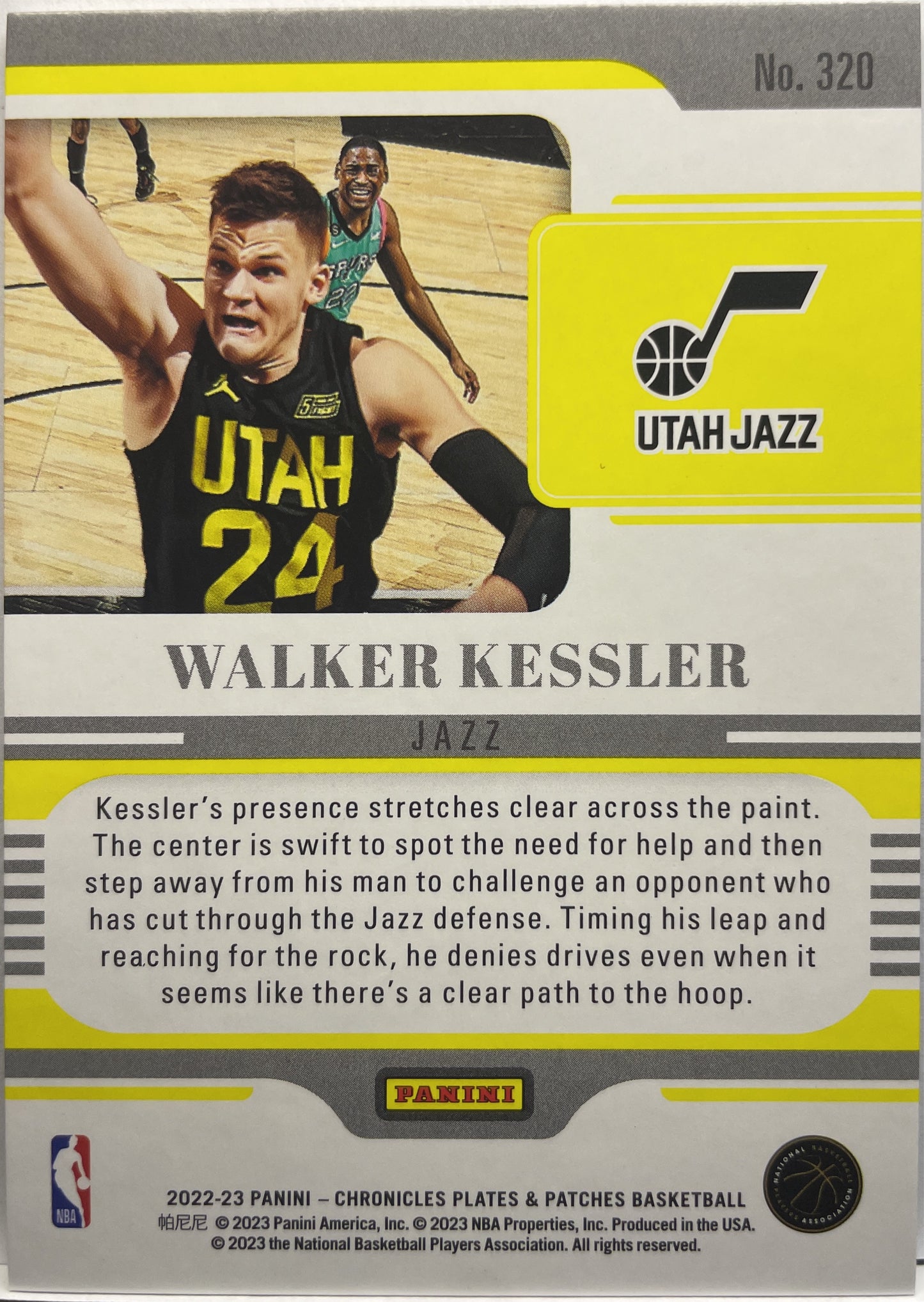 Walker Kessler 84/149 Rookie Plates & Patches Chronicles NBA 2022/23