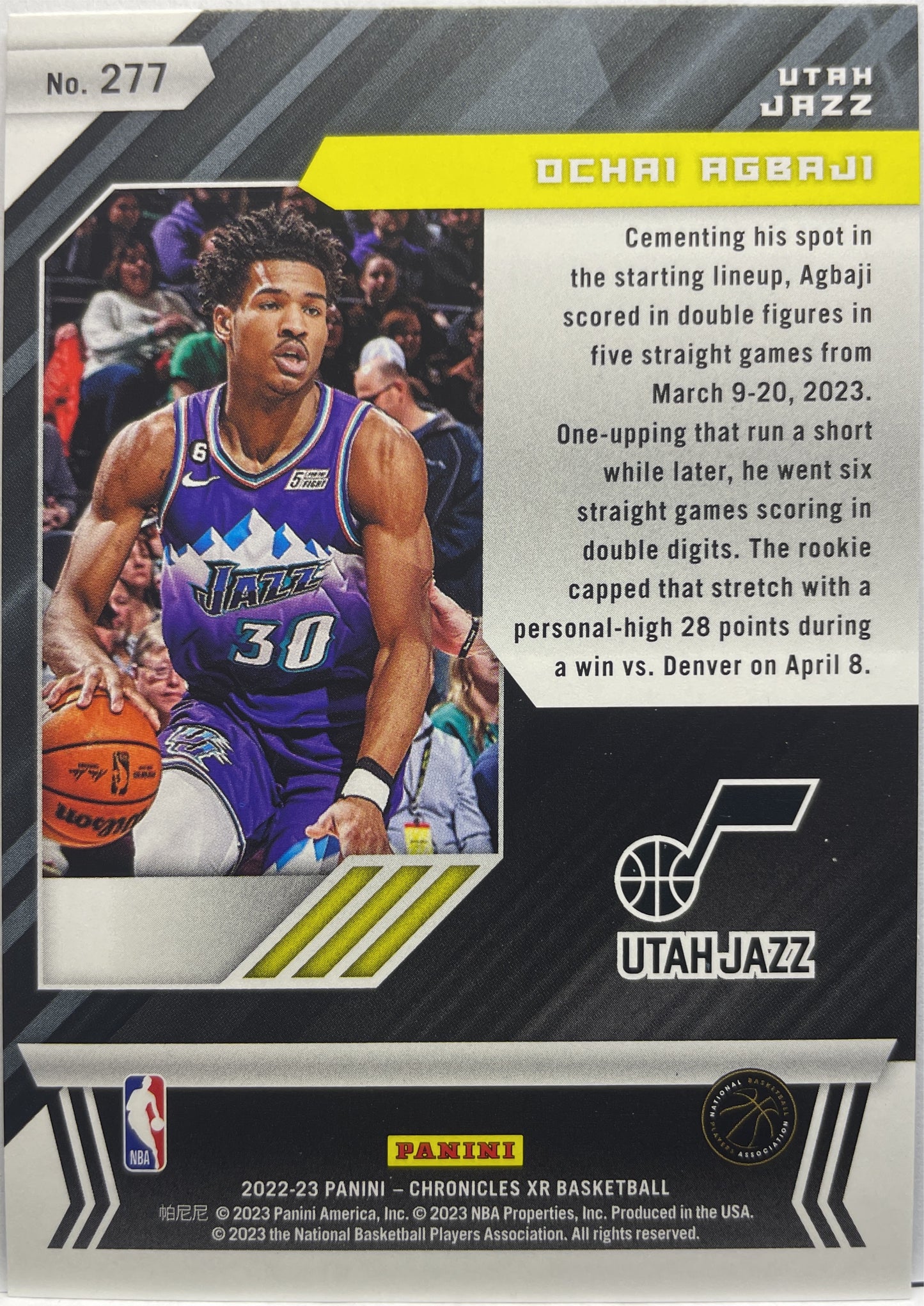 Ochai Agbaji 16/99 Rookie XR Chronicles NBA 2022/23