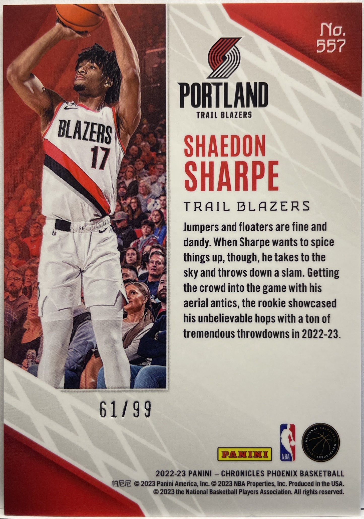 Shaedon Sharpe 61/99 Rookie Phoenix Chronicles NBA 2022/23