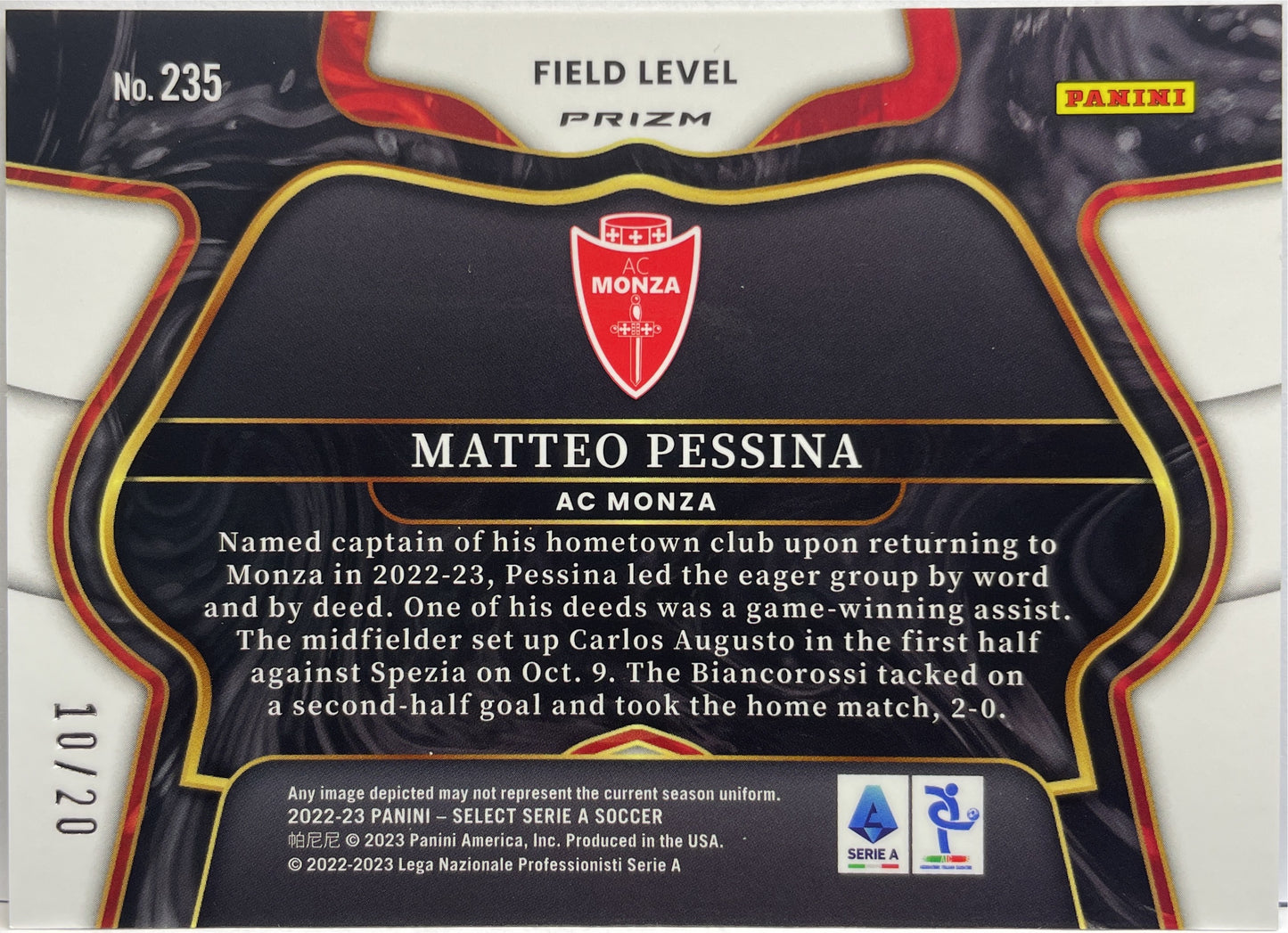 Matteo Pessina 10/20 Field Level Zebra Select Serie A 2022/23