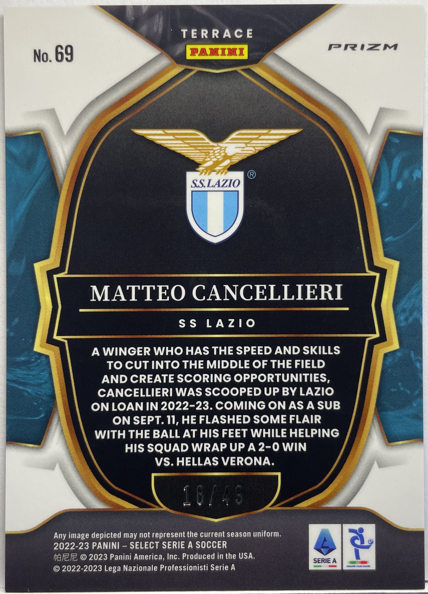 Matteo Cancellieri 18/49 Rookie Terrace Purple Select Serie A 2022/23