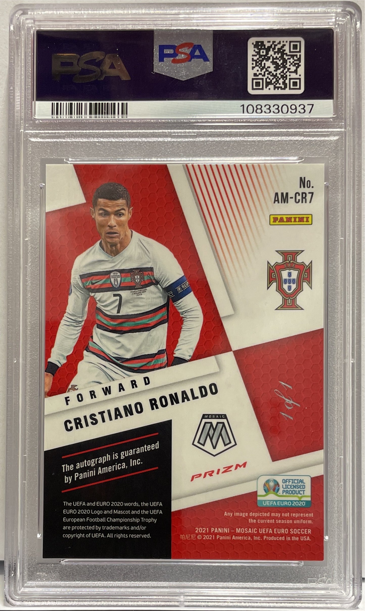 Cristiano Ronaldo 1/1 Autograph Black Circles One Of One Panini Mosaic Uefa Euro 2020 PSA 9