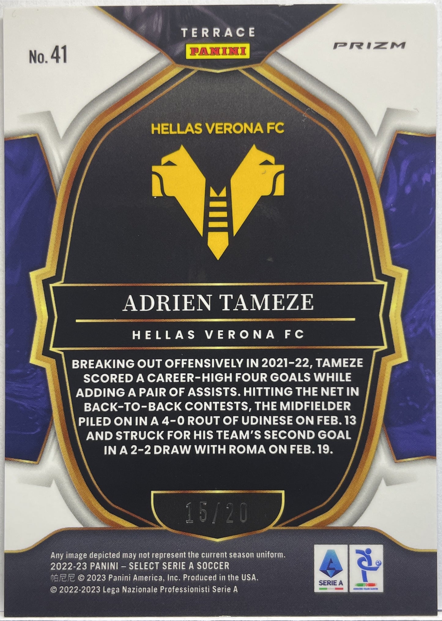 Adrien Tameze 15/20 Zebra Terrace Select Serie A 2022/23