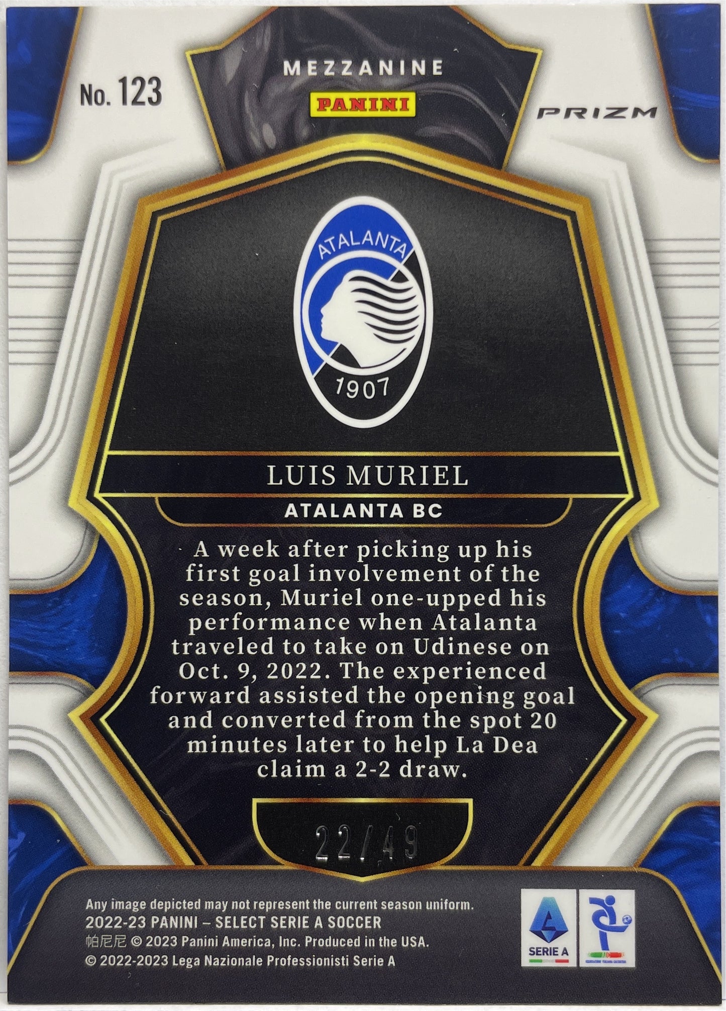 Luis Muriel 22/49 Mezzanine Purple Select Serie A 2022/23