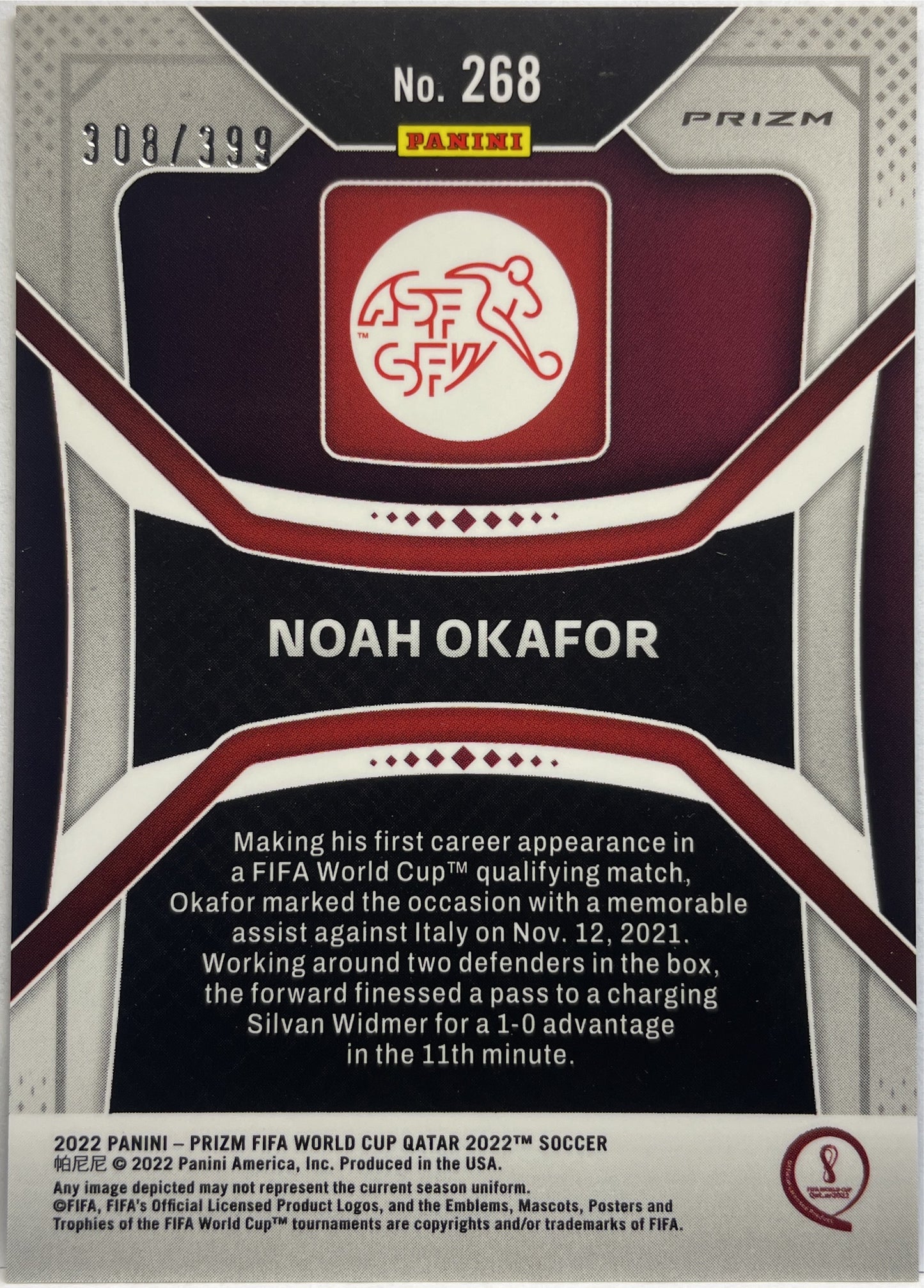 Noah Okafor 308/399 Rookie Red Prizm Qatar 2022