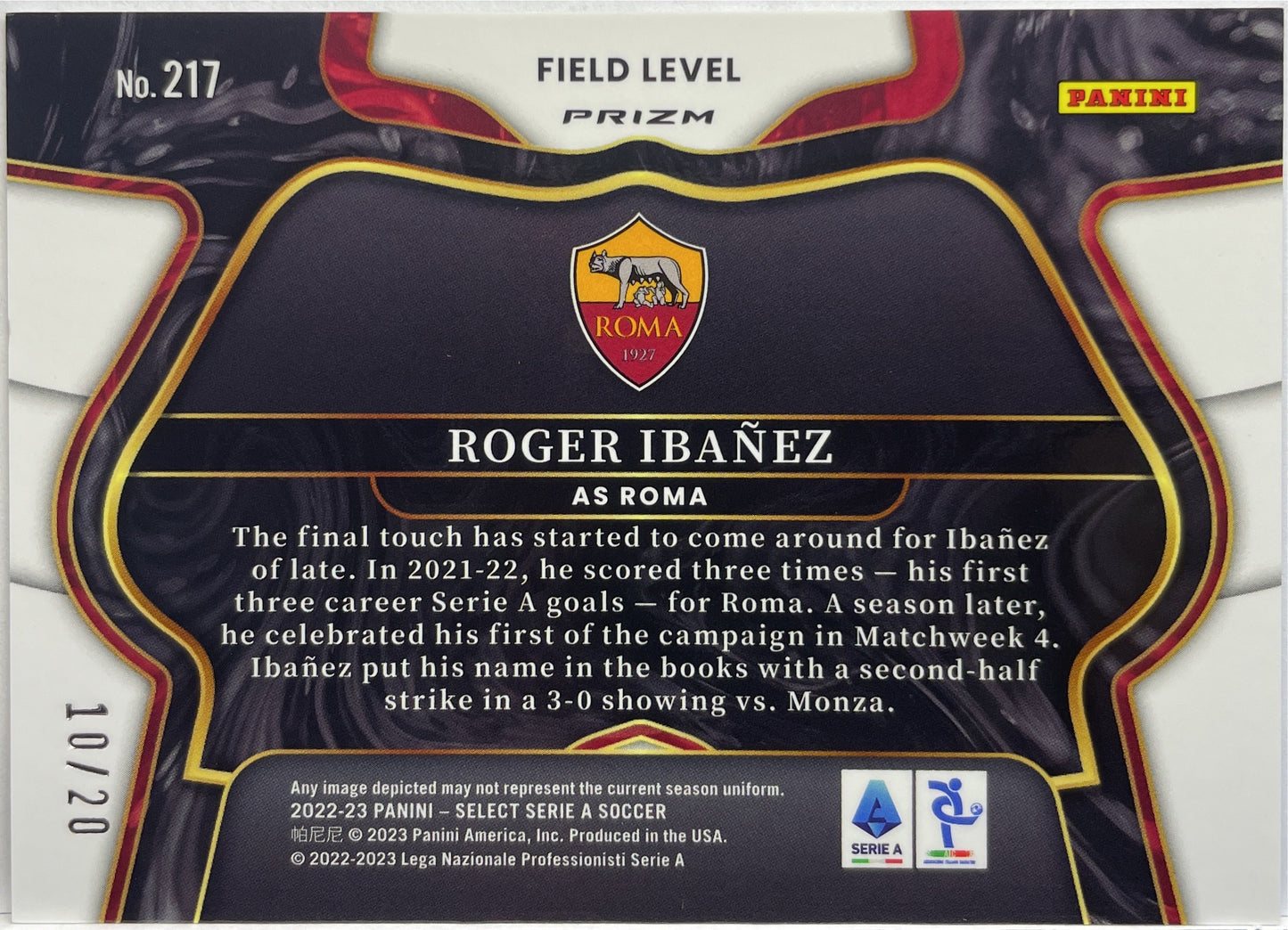 Roger Ibanez 10/20 Field Level Zebra Select Serie A 2022/23