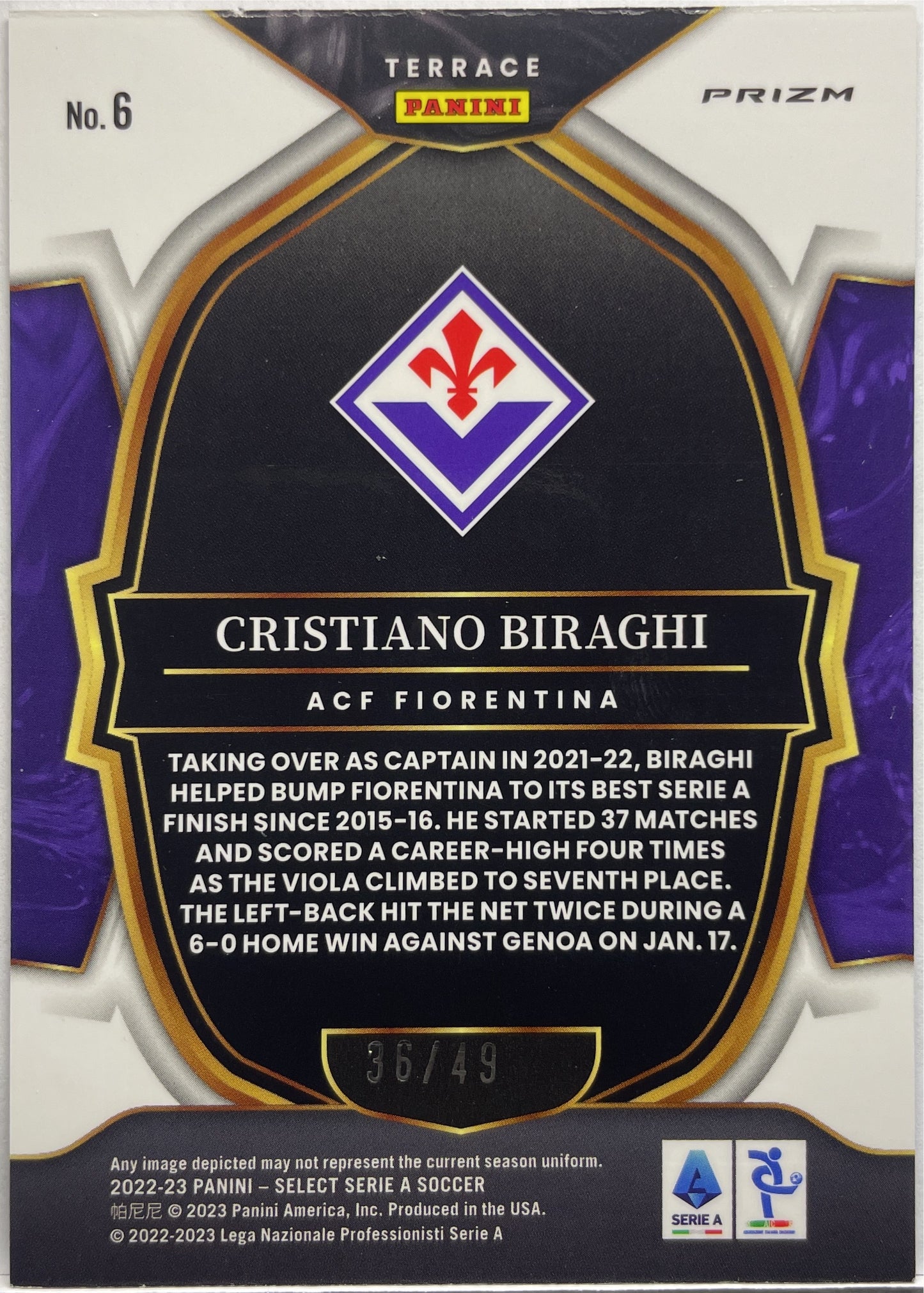 Cristiano Biraghi 36/49 Terrace Purple Select Serie A 2022/23