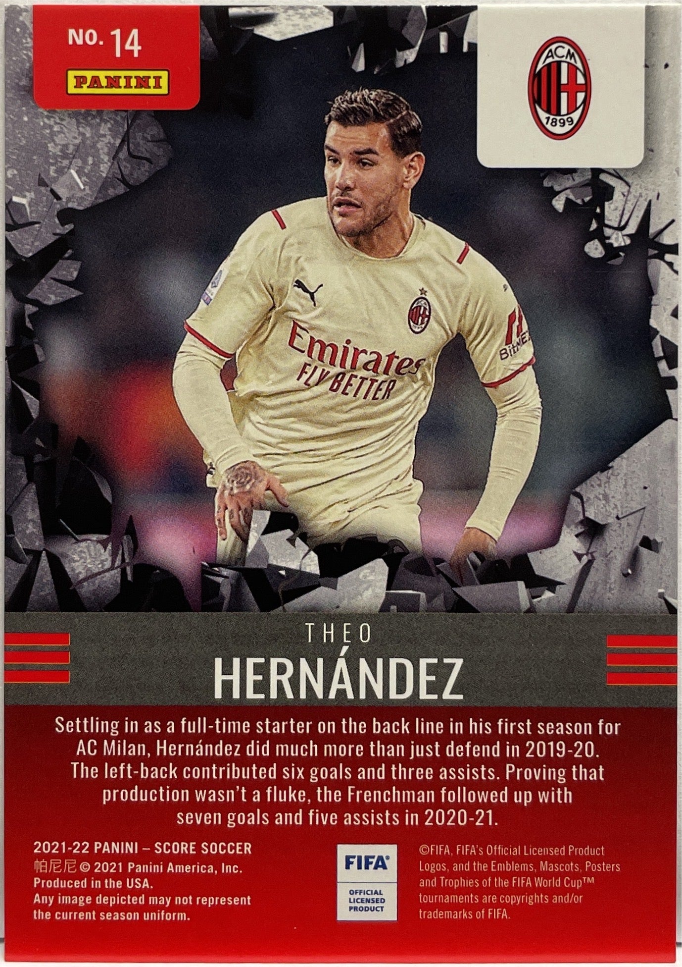 Theo Hernandez 2/10 Breakthrough Gold Panini Score Fifa 2021/22