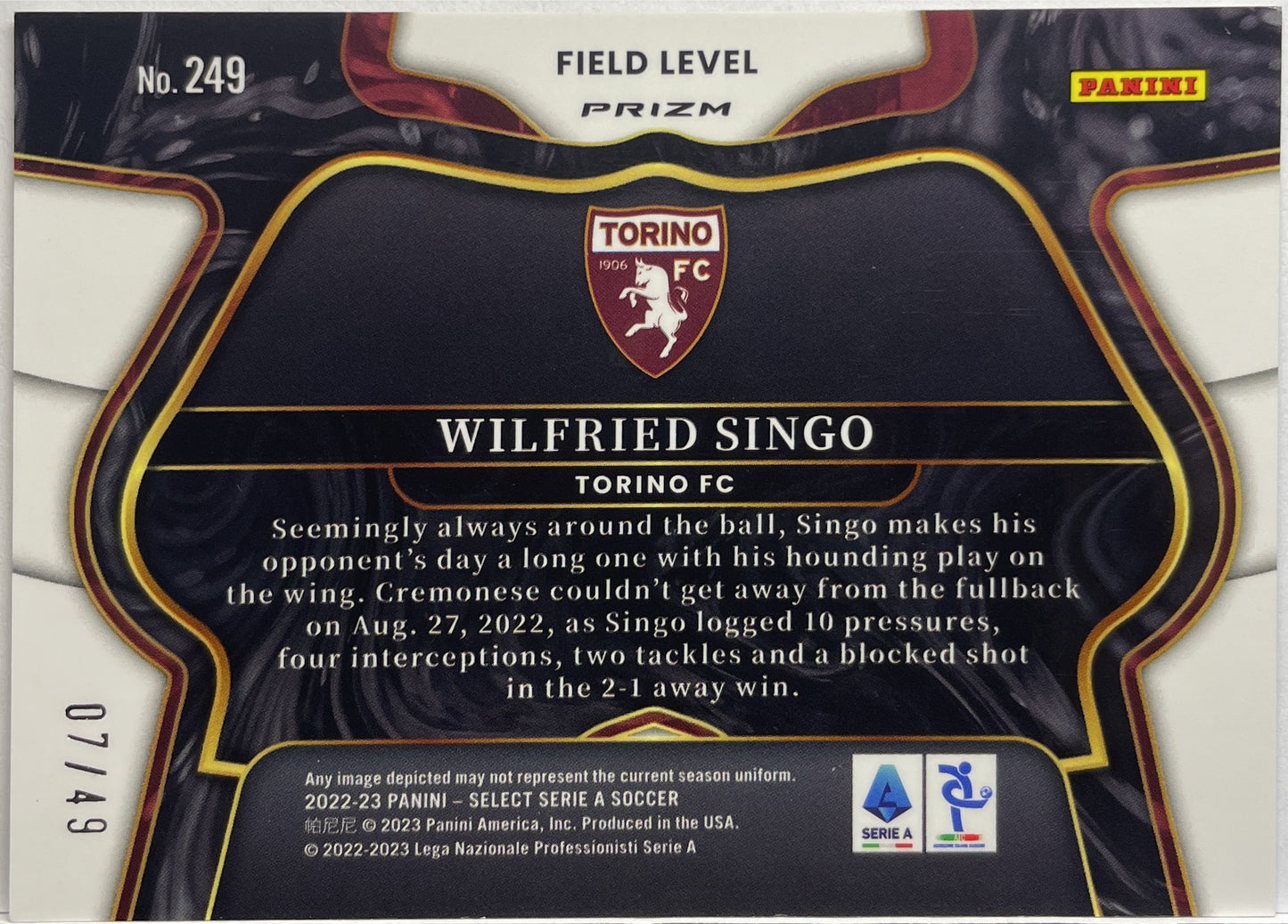 Wilfred Singo 7/49 Field Level Purple Select Serie A 2022/23