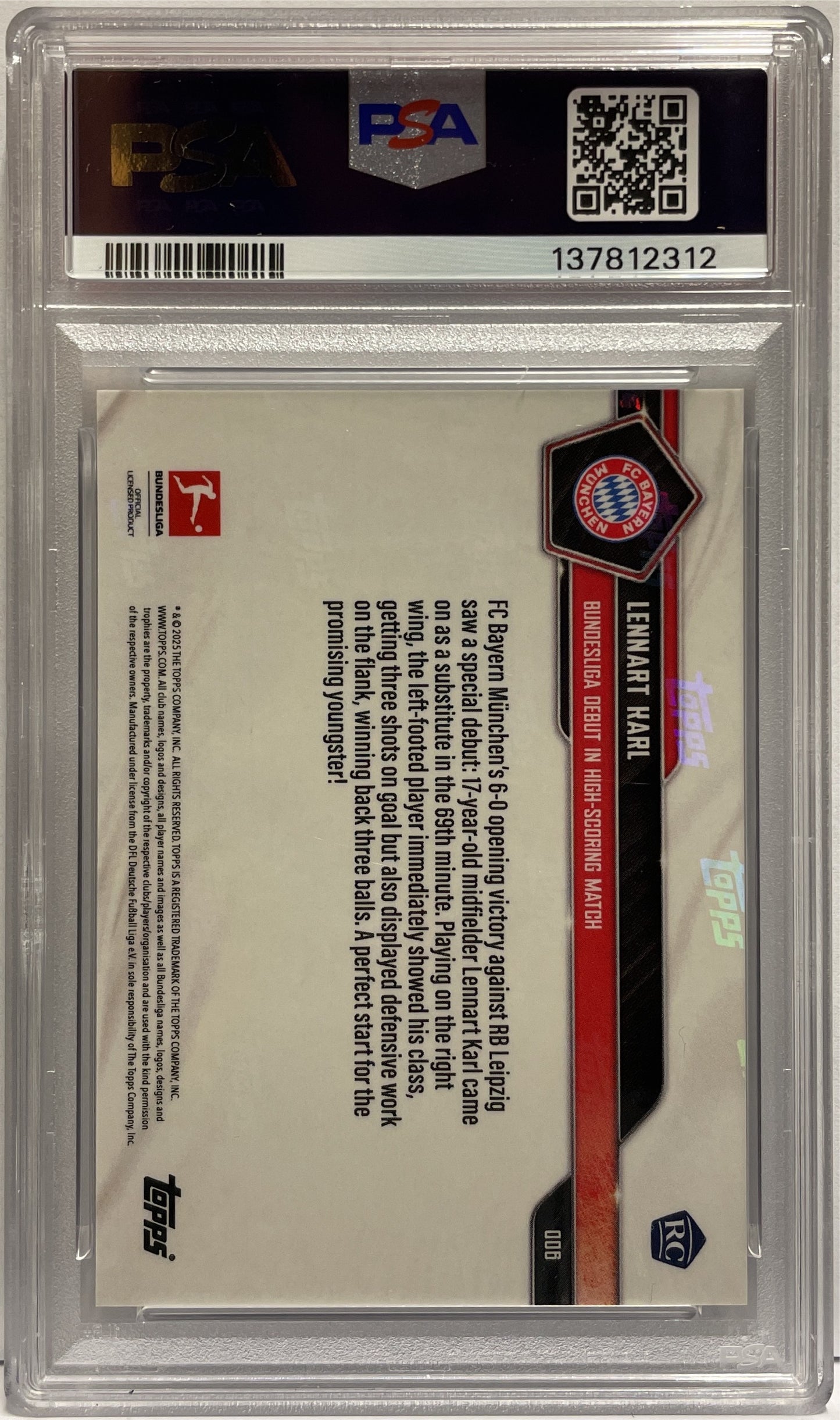 Lennart Karl 4/10 Rookie Debut Black Foil Topps Now Bundesliga 2025/26 PSA 8