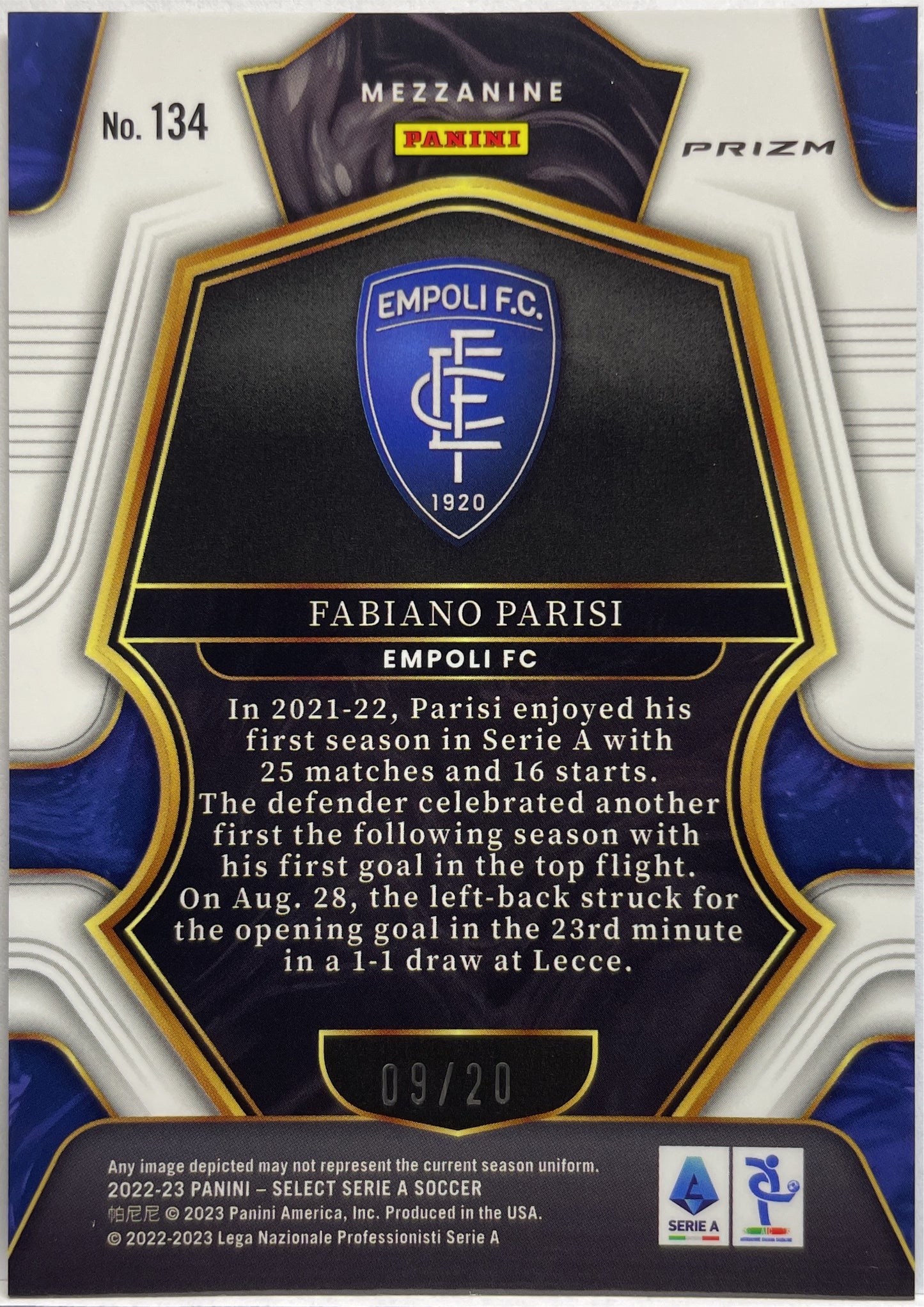 Fabiano Parisi 9/20 Mezzanine Zebra Select Serie A 2022/23