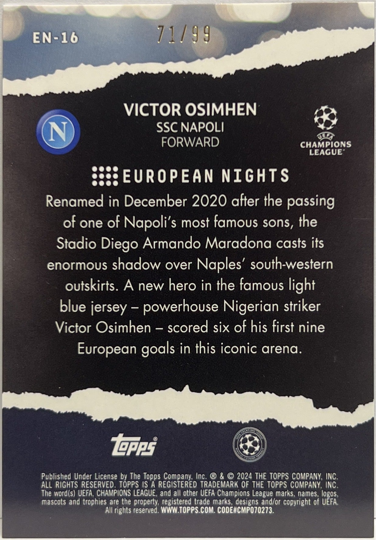 Victor Osimhen 71/99 European Nights Blue Topps UCC 2023/24